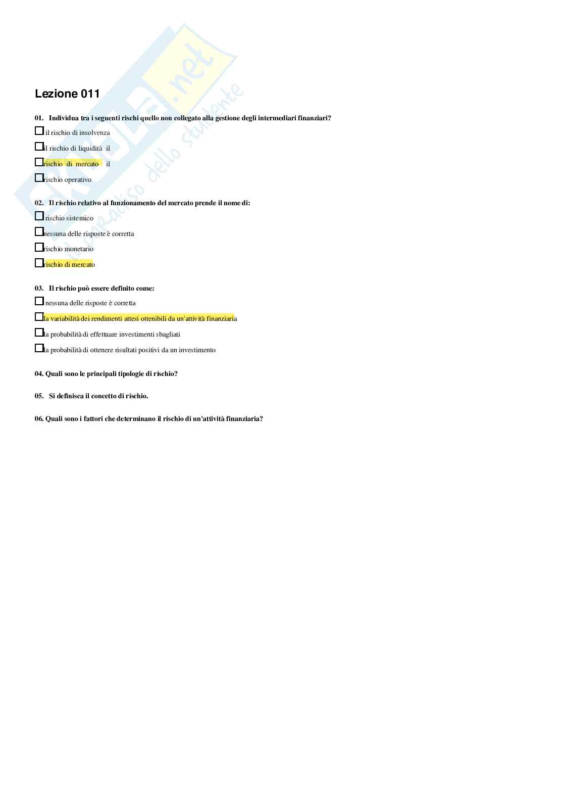 Economia degli intermediari finanziari (B) – Paniere risposte chiuse (235 complete e corrette), A.A. 2025/2026 Pag. 16