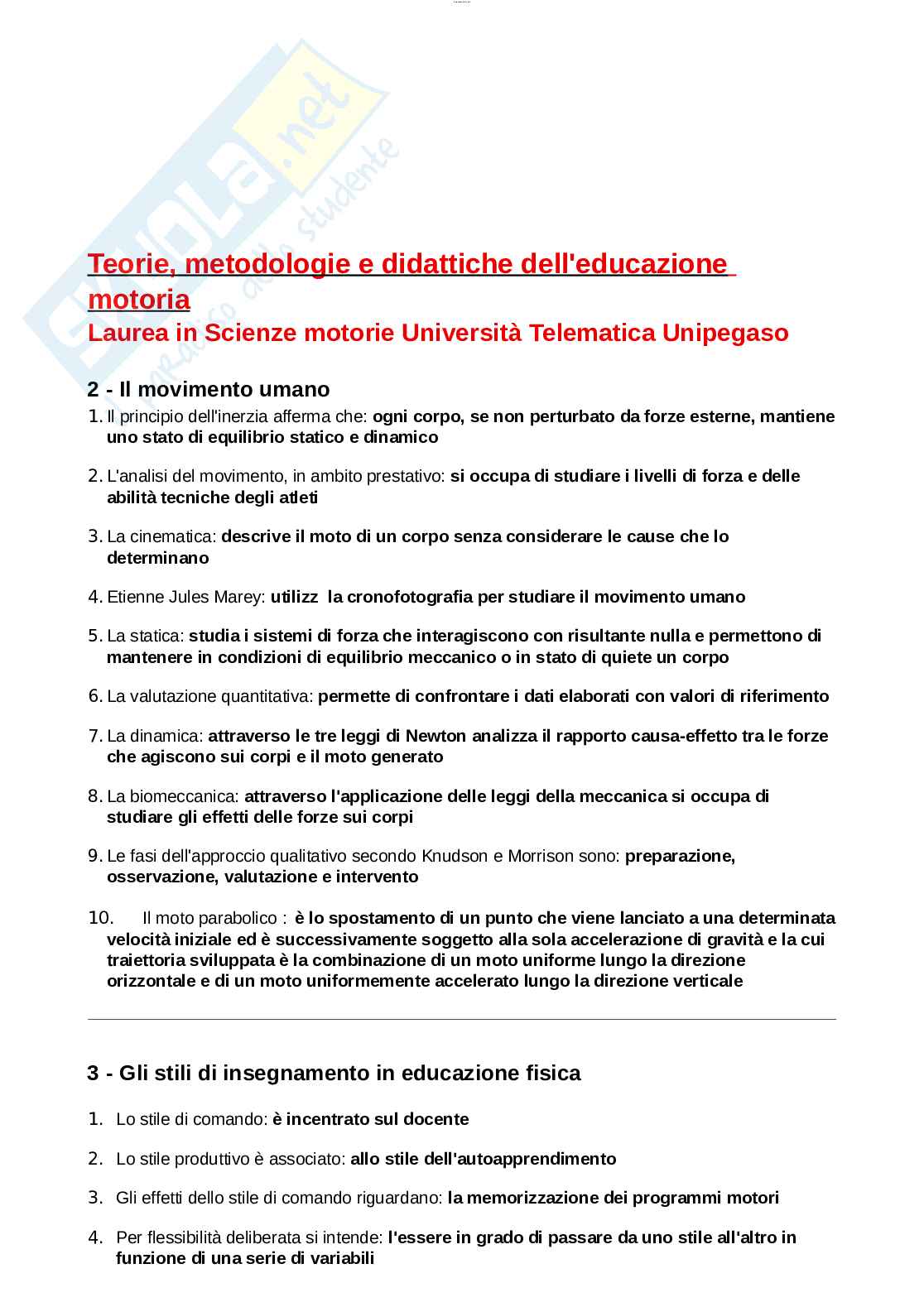 Paniere Teorie, metodologie e didattiche dell'educazione motoria Pag. 1