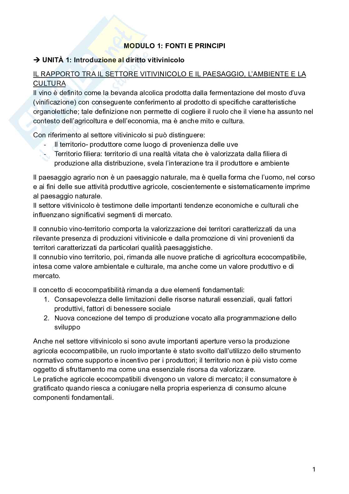 Schemi dell'esame di Diritto vitivinicolo  Pag. 1