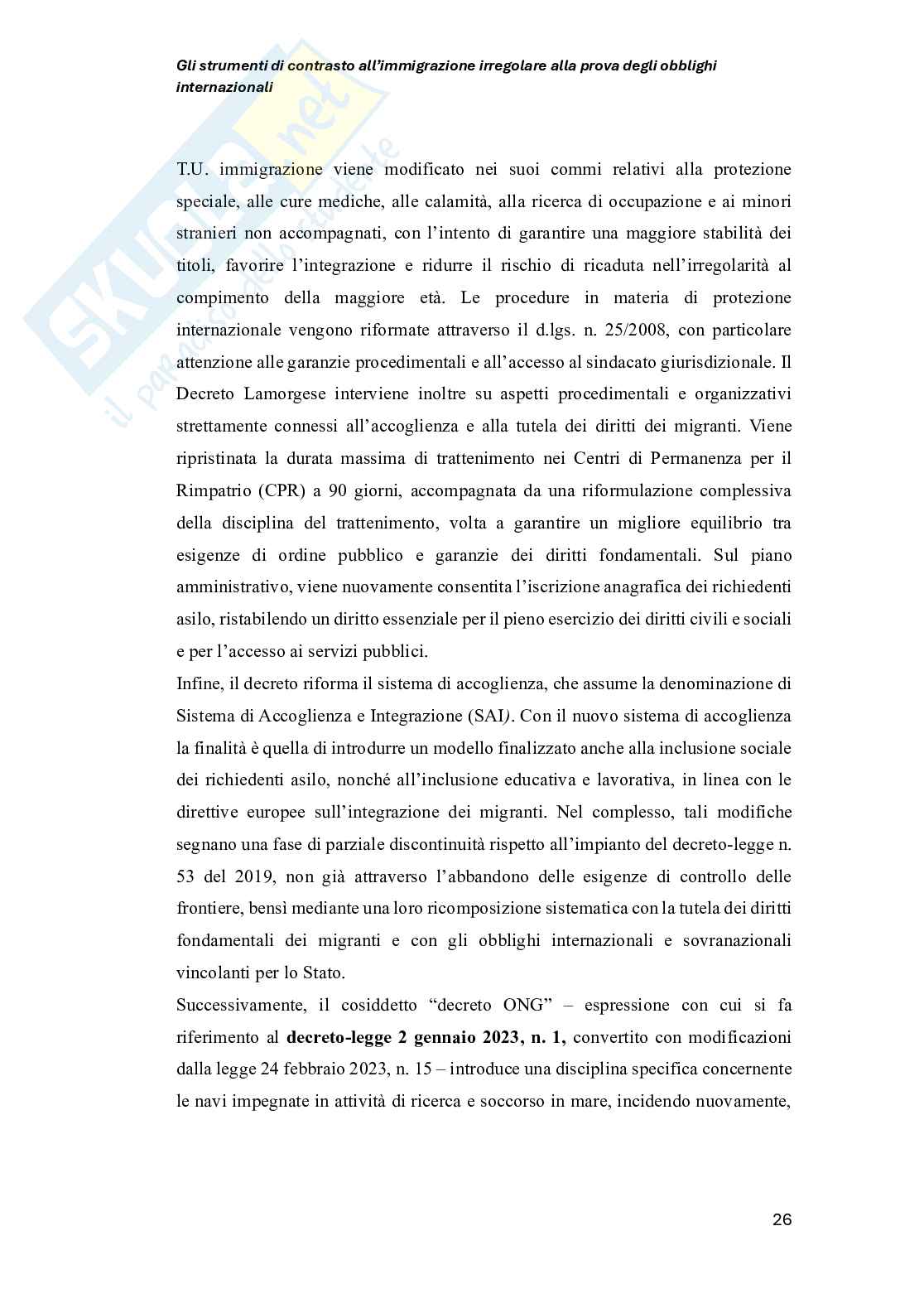 Strumenti di contrasto all’immigrazione irregolare alla prova degli obblighi internazionali Pag. 26