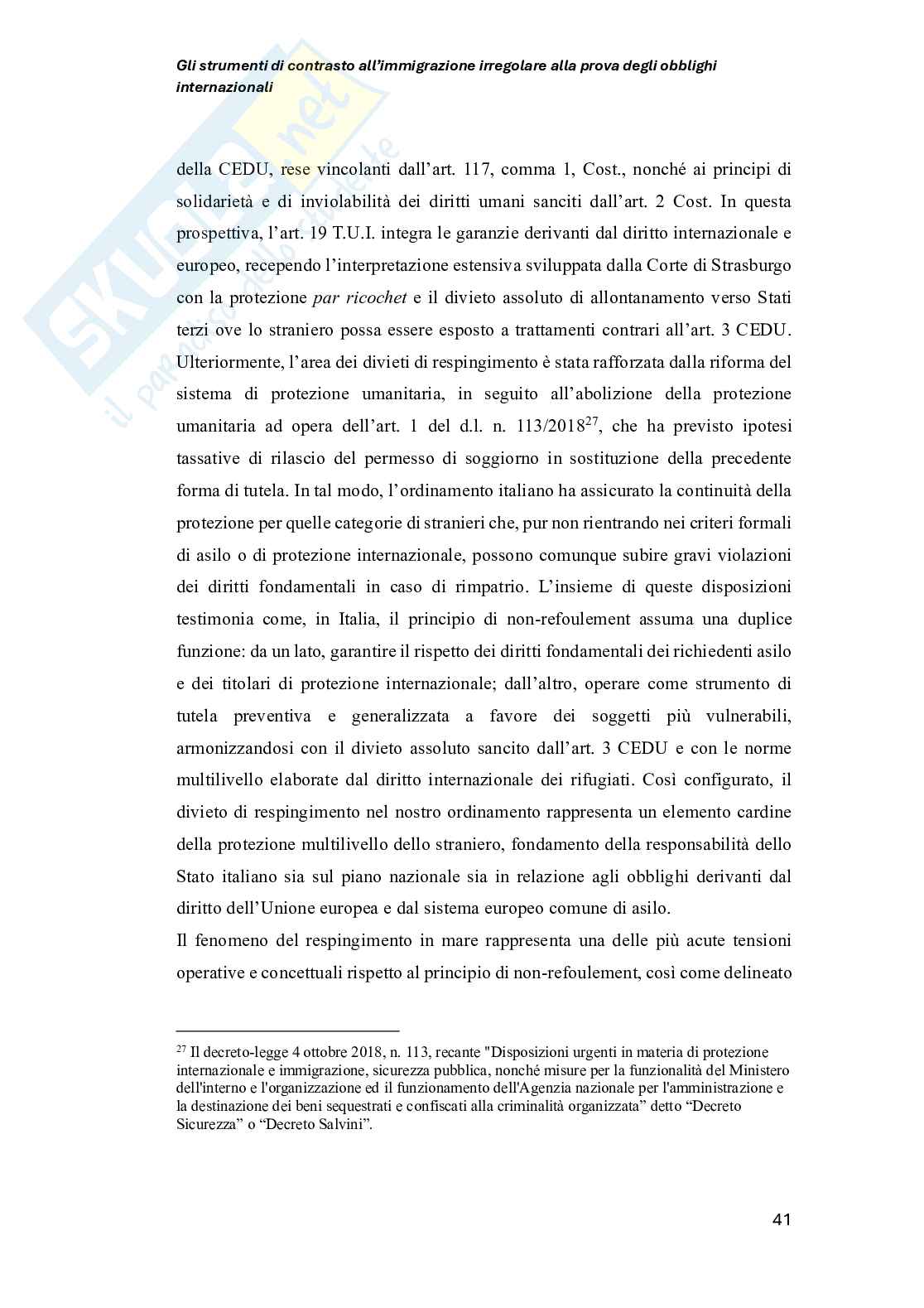 Strumenti di contrasto all’immigrazione irregolare alla prova degli obblighi internazionali Pag. 41