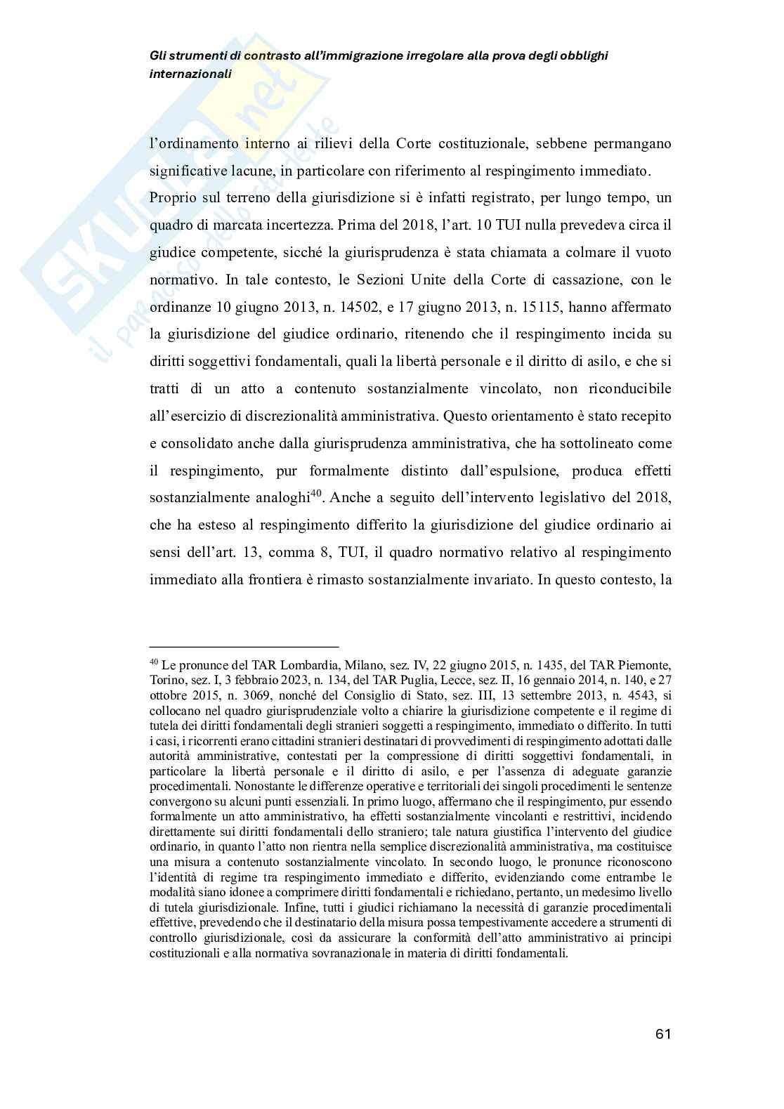 Strumenti di contrasto all’immigrazione irregolare alla prova degli obblighi internazionali Pag. 61