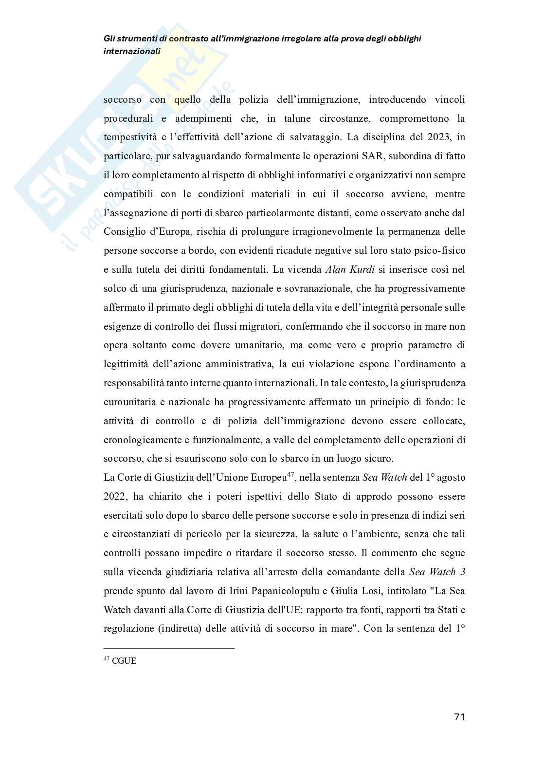 Strumenti di contrasto all’immigrazione irregolare alla prova degli obblighi internazionali Pag. 71