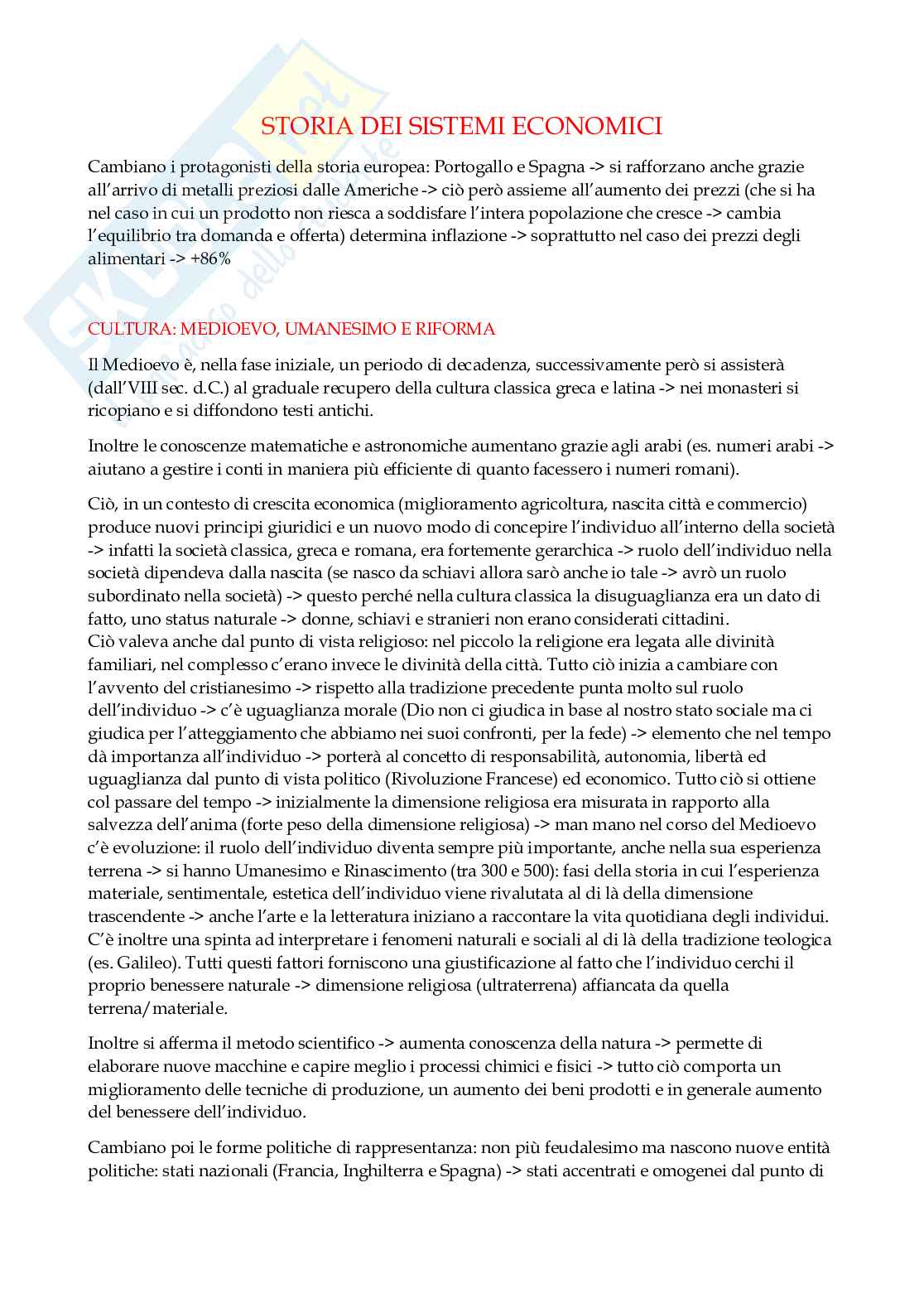 Storia dei sistemi economici Pag. 1