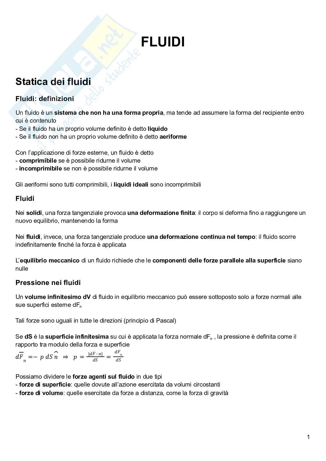 Appunti di Fisica I sui fludi Pag. 1