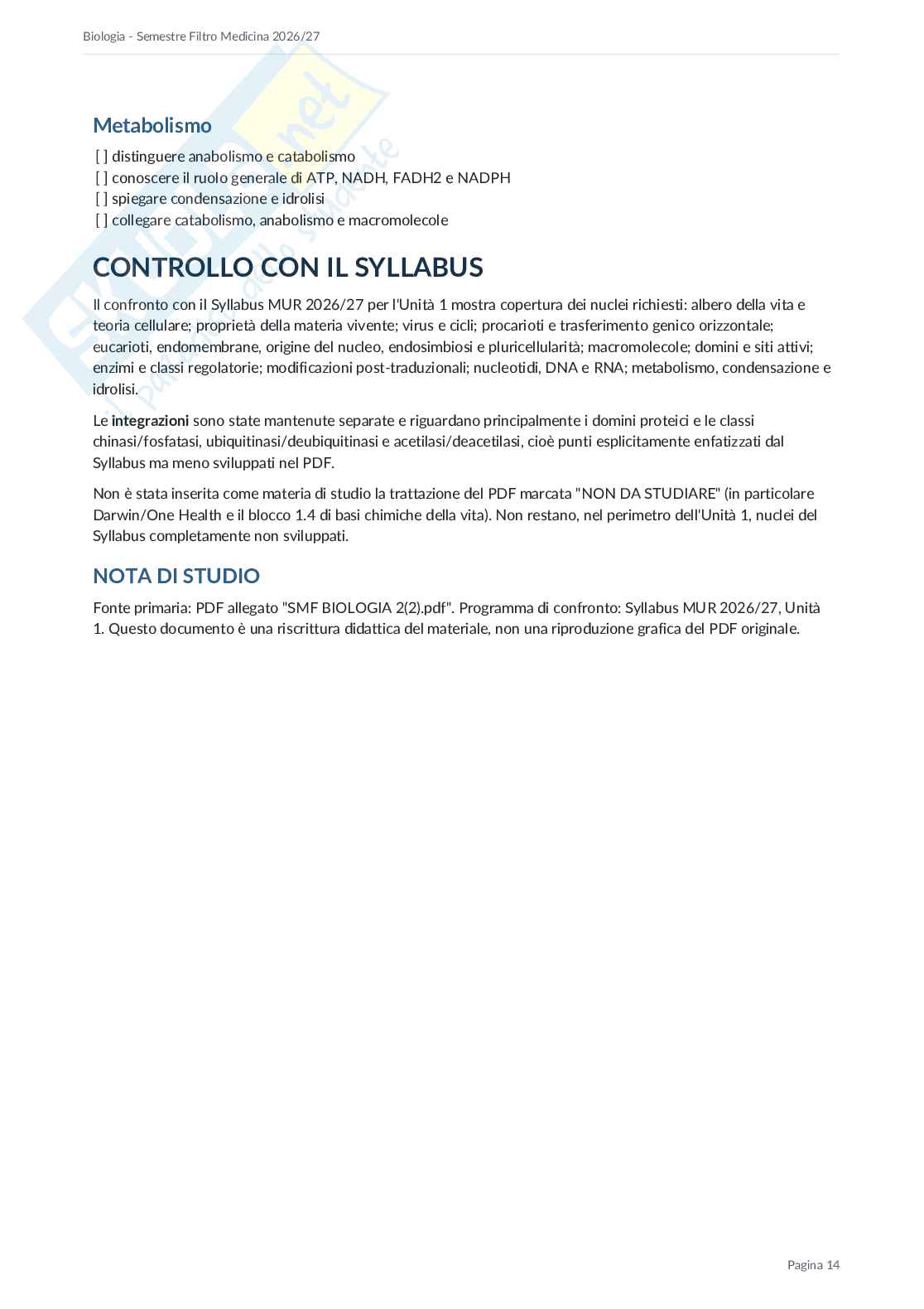 Appunti Semestre filtro Biologia 2026/27 Pag. 16