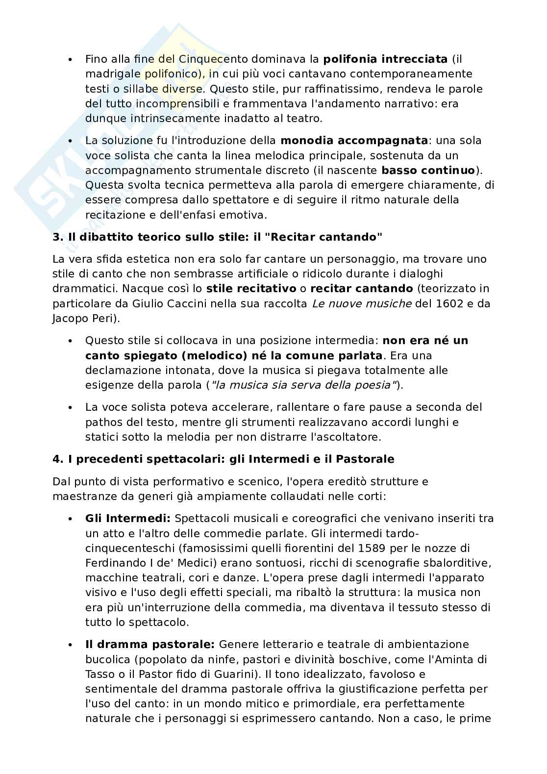 Riassunto esame Drammaturgia musicale, Prof. Fiore Angela, libro consigliato L'opera italiana. Dalle origini alle riforme del secolo dei Lumi , Staffieri Pag. 2