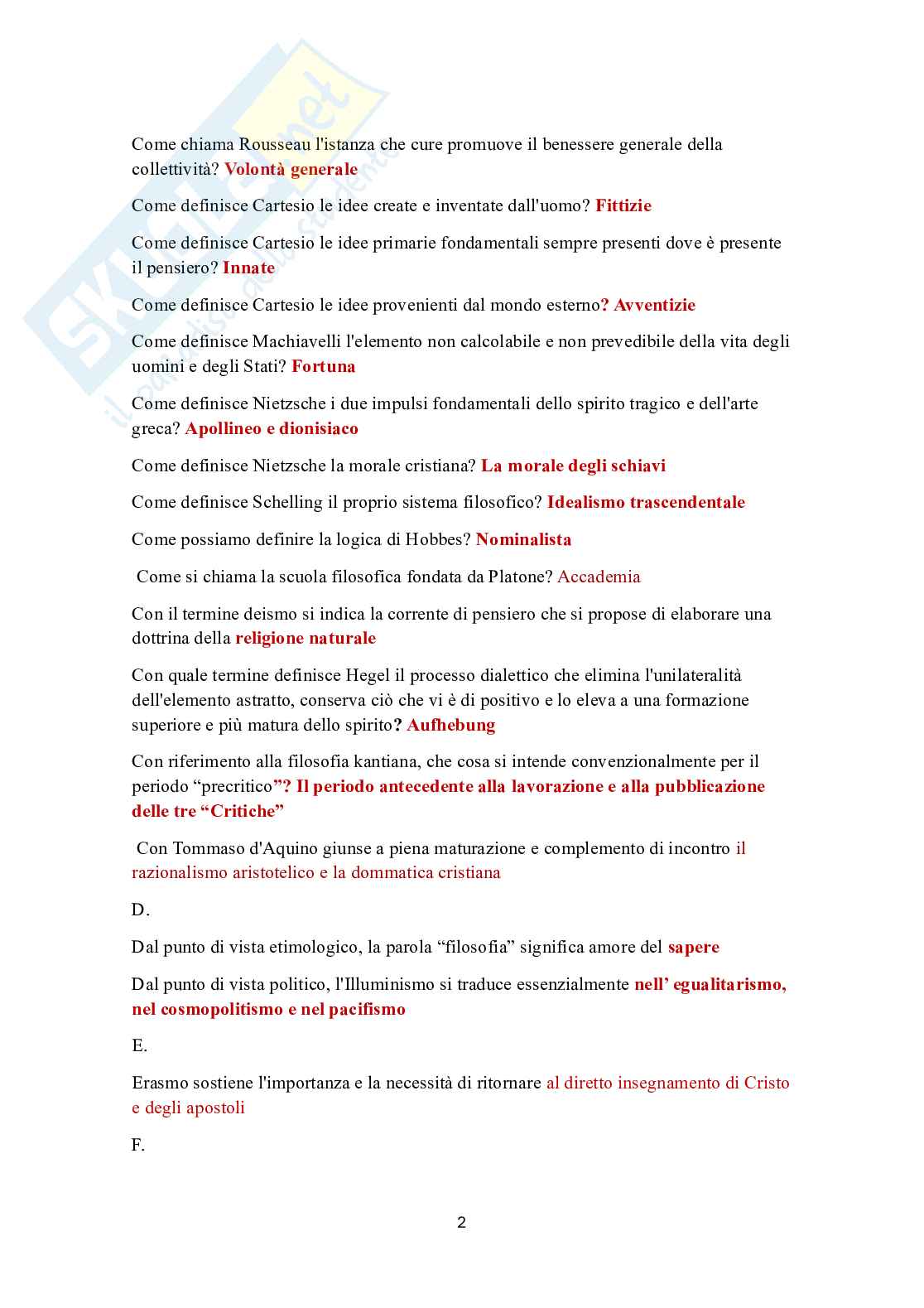 Paniere in ordine A-Z Storia della filosofia - Risposte multiple e aperte (2026) Pag. 2