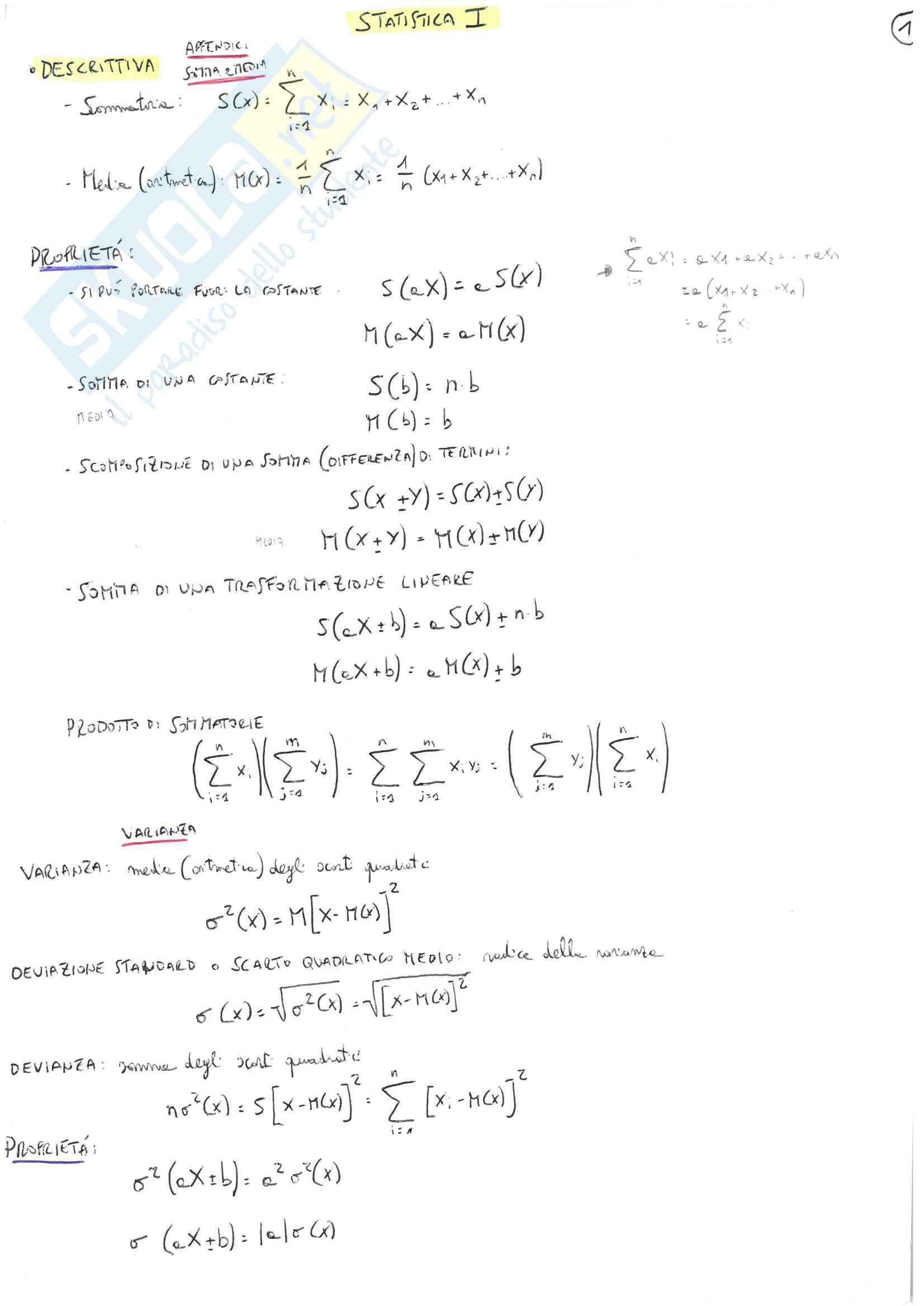 Schemi Statistica I Pag. 1