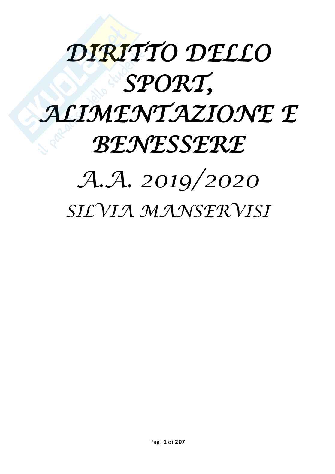 Diritto dello Sport, Alimentazione e Benessere Pag. 1