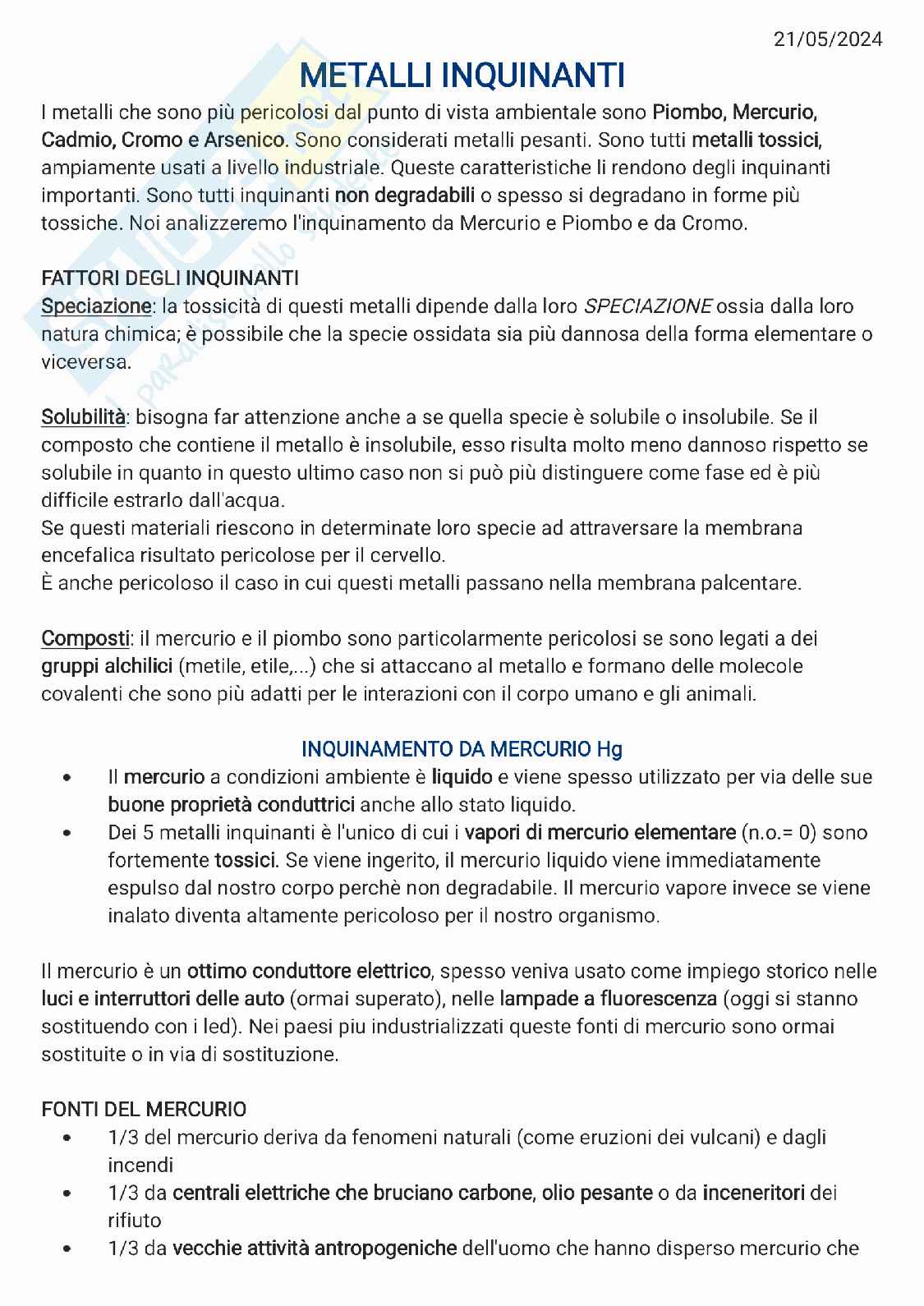 Metalli inquinanti Pag. 1