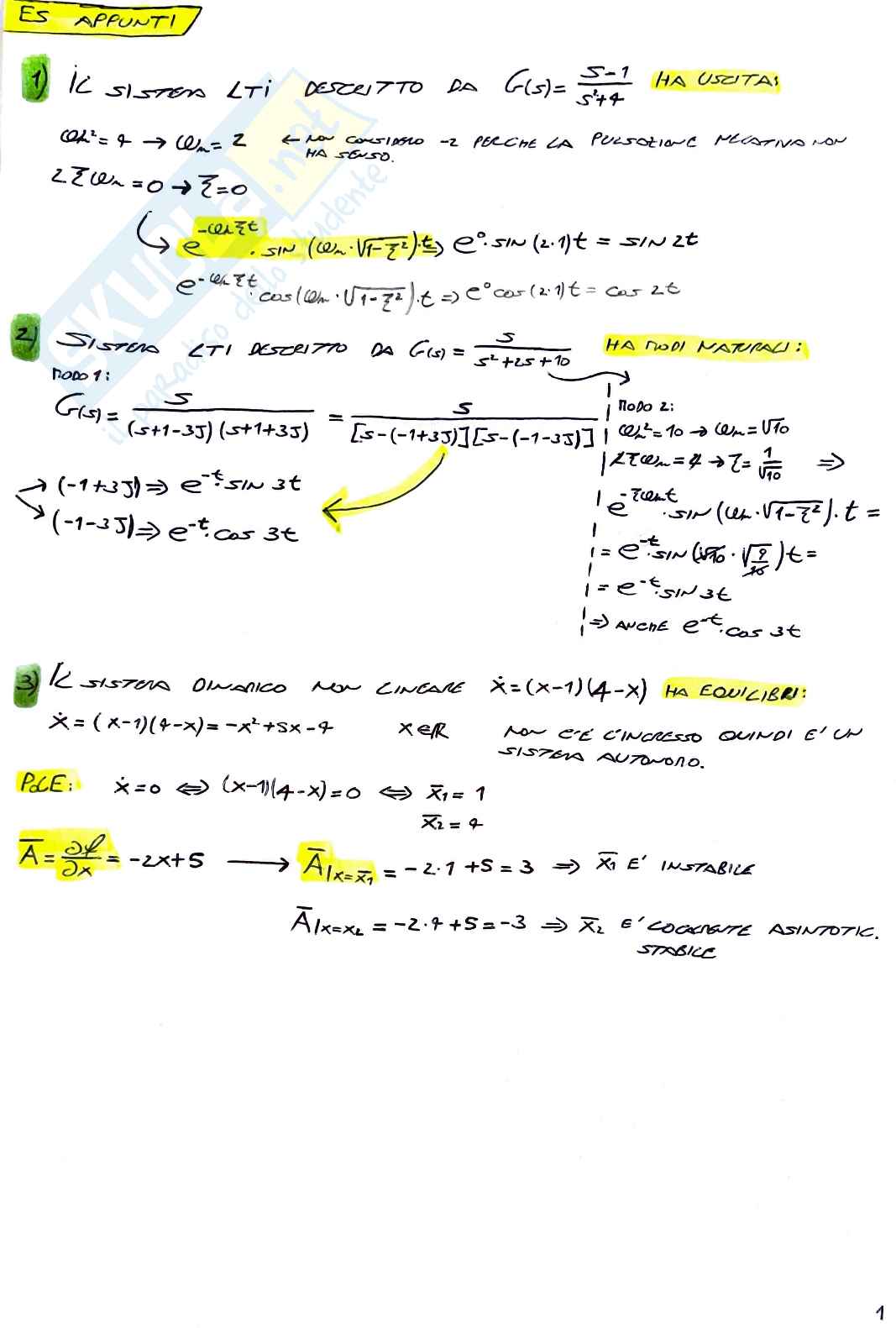 Esercizi svolti e formulario Fondamenti di automatica Pag. 1