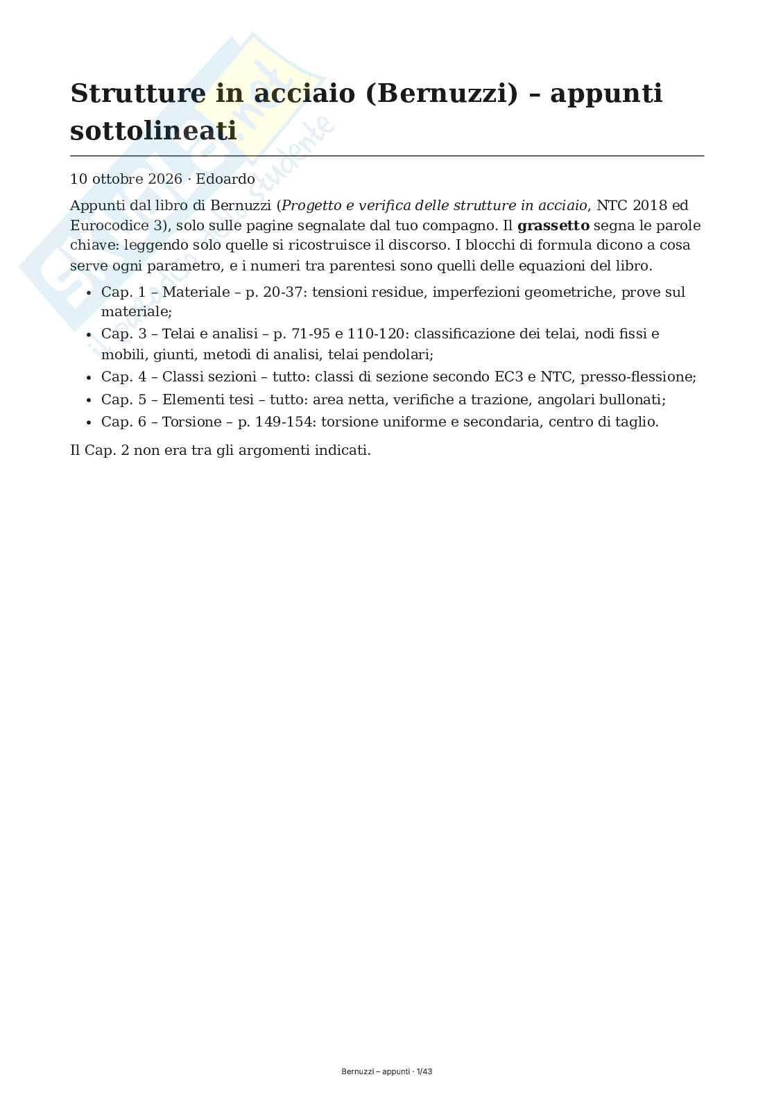 Appunti di Progettazione strutturale in acciaio  Pag. 1