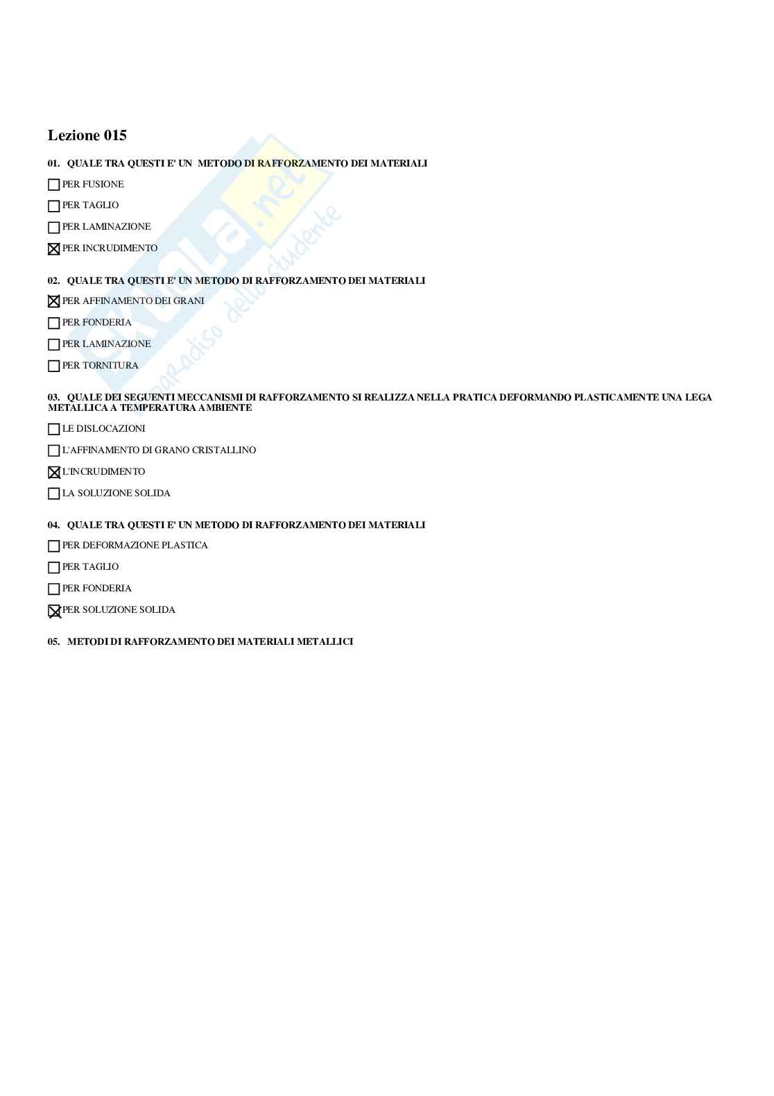 Paniere di Fondamenti di metallurgia (2025) - Risposte multiple Pag. 21