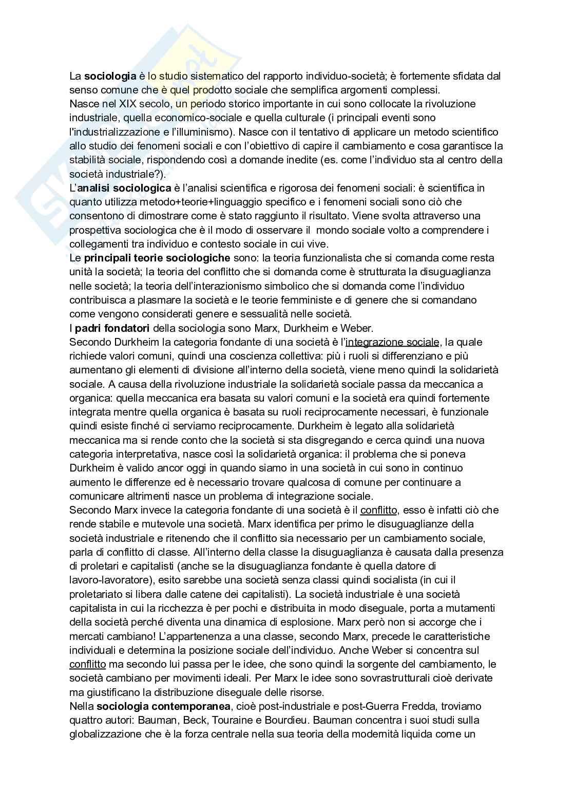 Riassunto esame Sociologia , Prof. Girardi Davide, libro consigliato Sociologia generale: teorie, metodo e concetti, Croteau, Hoynes Pag. 1