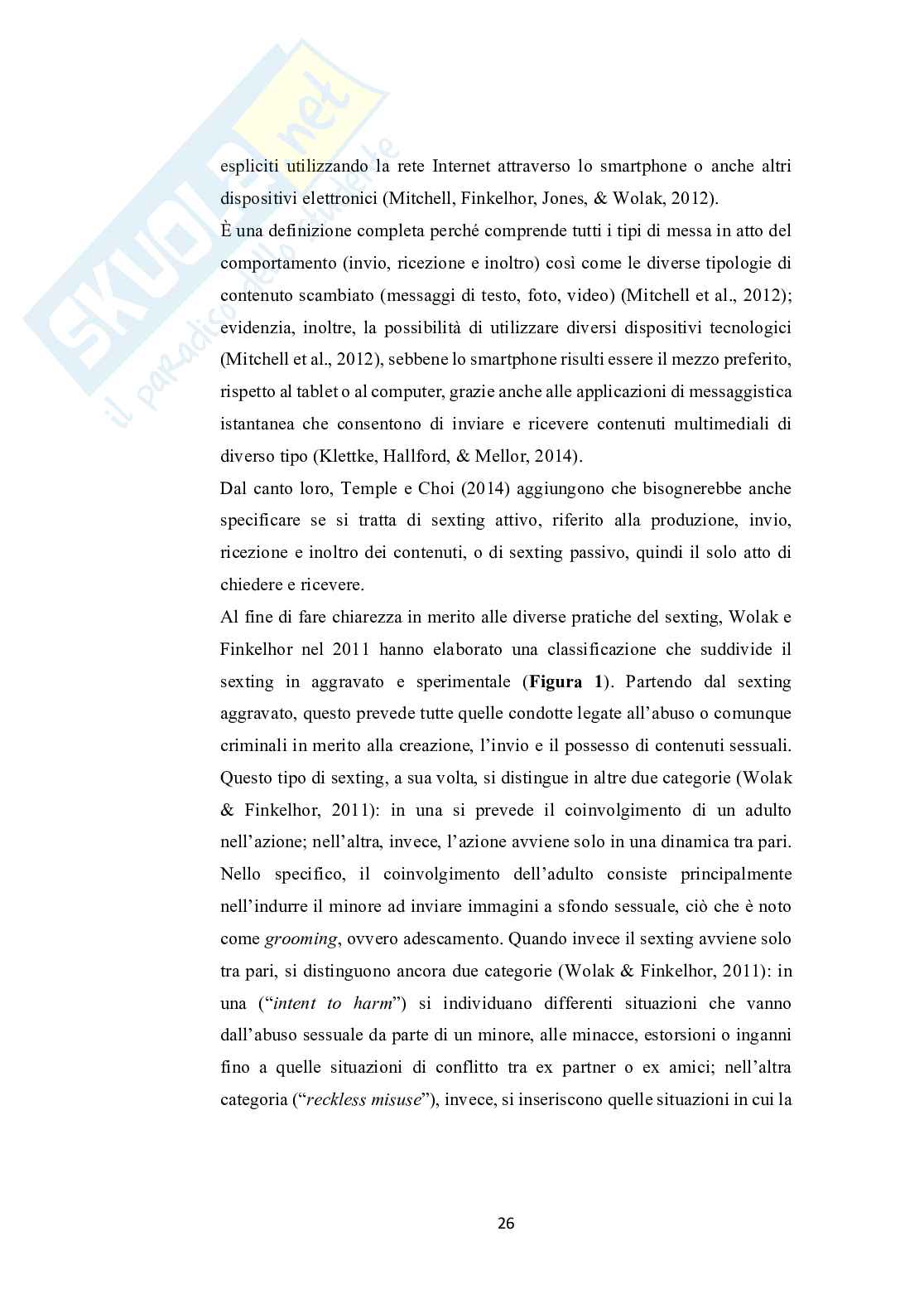 Adolescenti e Internet: uno studio sulla diffusione e sui fatto rischio associati al coinvolgimento nel fenomeno del sexting  Pag. 26