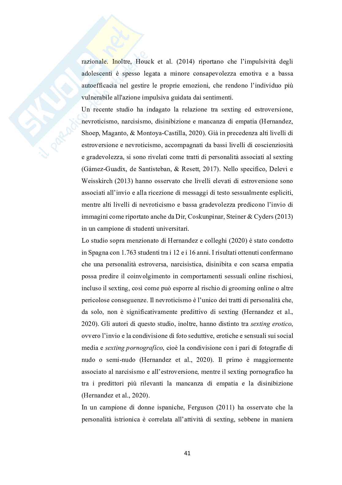 Adolescenti e Internet: uno studio sulla diffusione e sui fatto rischio associati al coinvolgimento nel fenomeno del sexting  Pag. 41