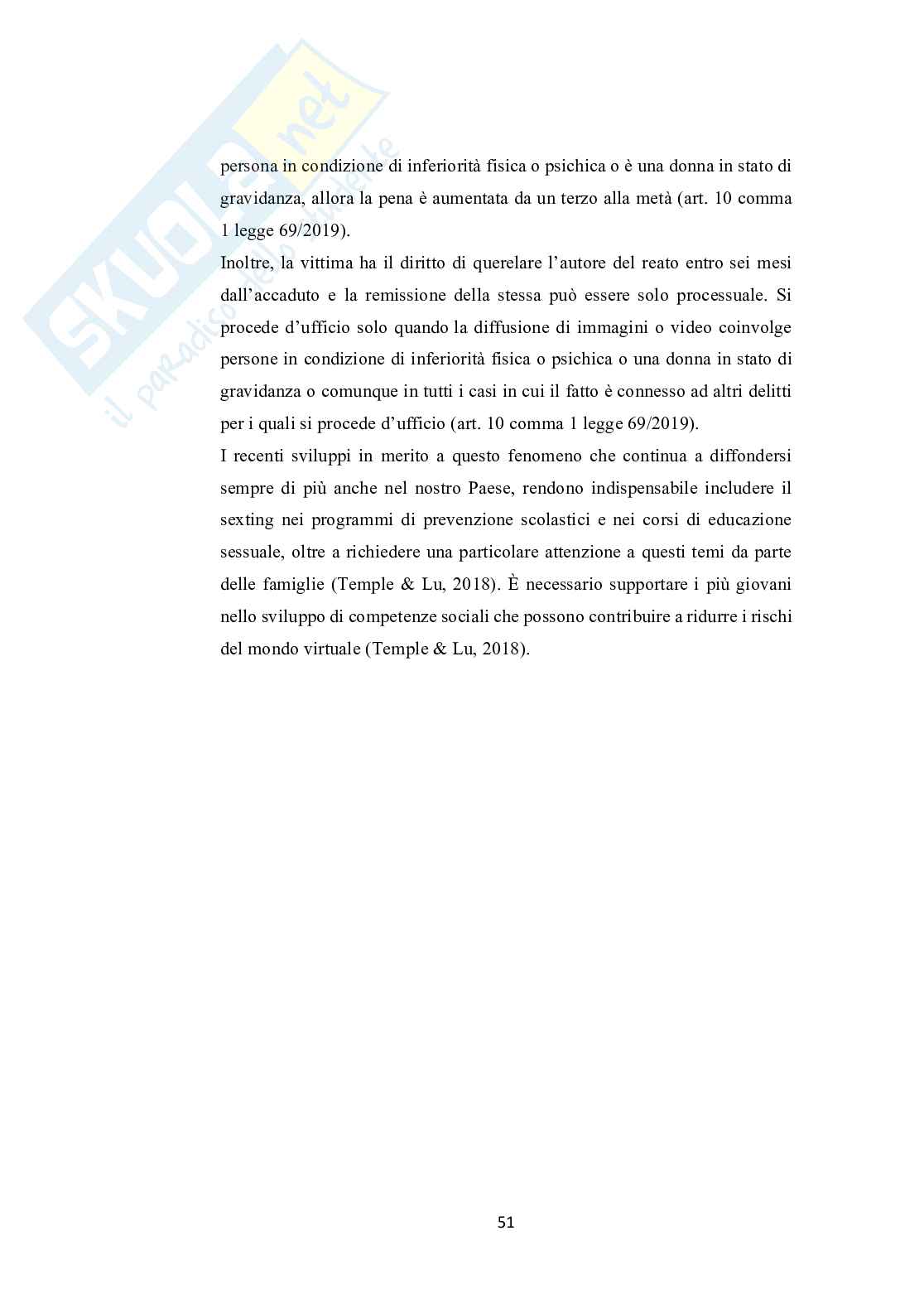 Adolescenti e Internet: uno studio sulla diffusione e sui fatto rischio associati al coinvolgimento nel fenomeno del sexting  Pag. 51