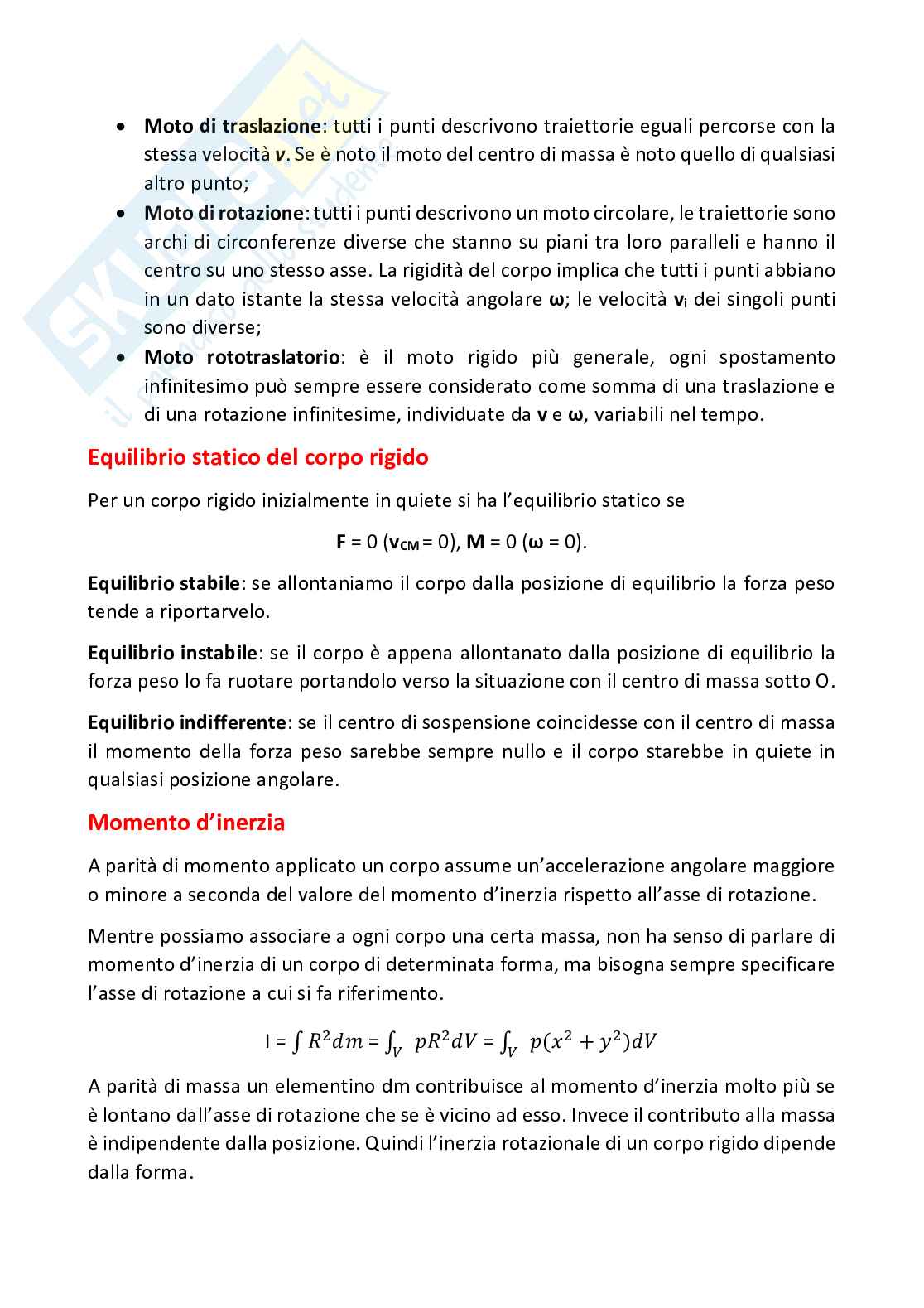 Appunti di Fisica I – Corpo rigido, rotazioni e momenti d’inerzia Pag. 1