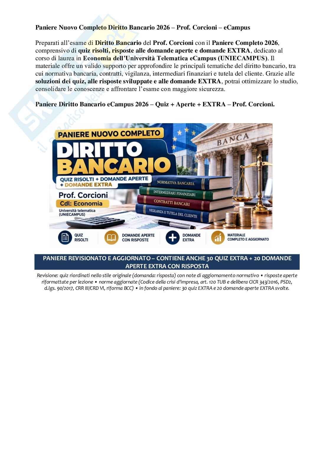 Paniere nuovo completo Diritto bancario 2026, corretto e aggiornato Pag. 1
