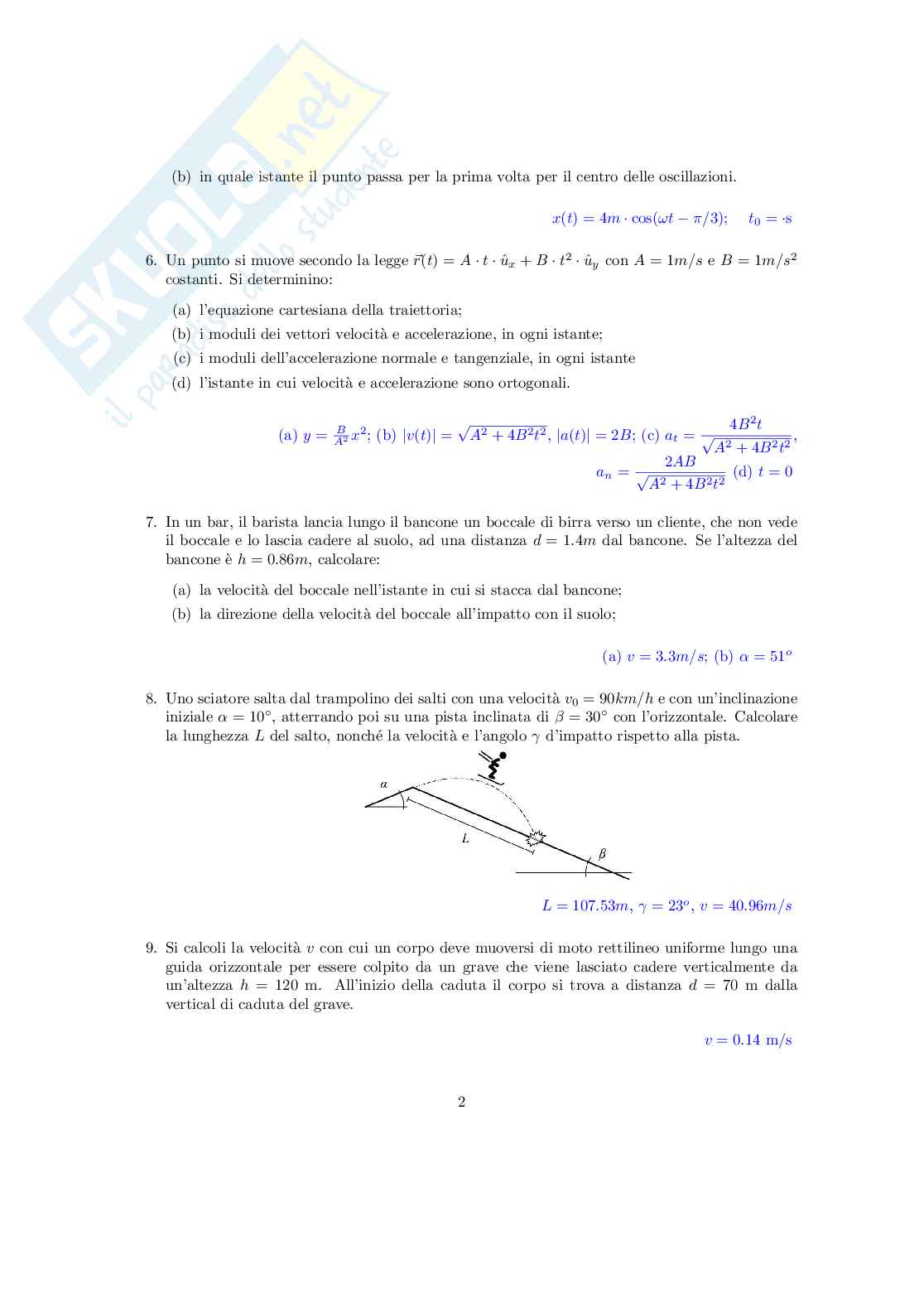 Esercizi di Fisica generale sulla cinematica Pag. 2