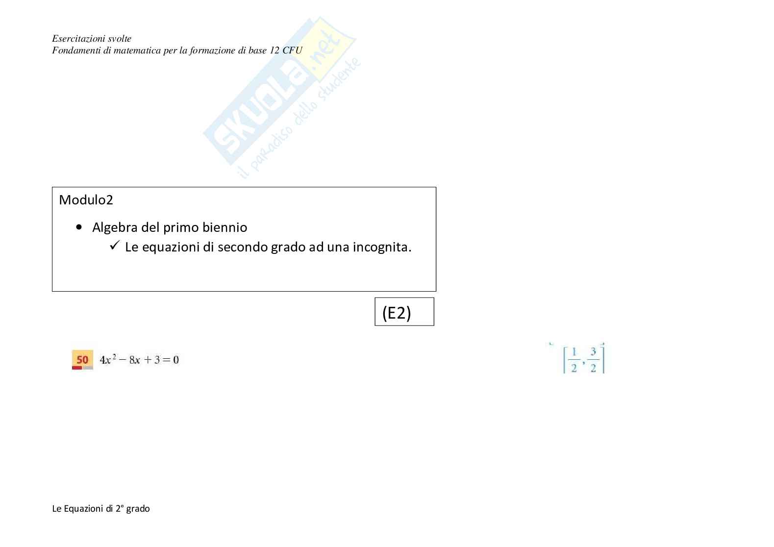 Algebra del primo biennio- Equazioni di secondo grado ad una incognita - Es. 2 Pag. 1