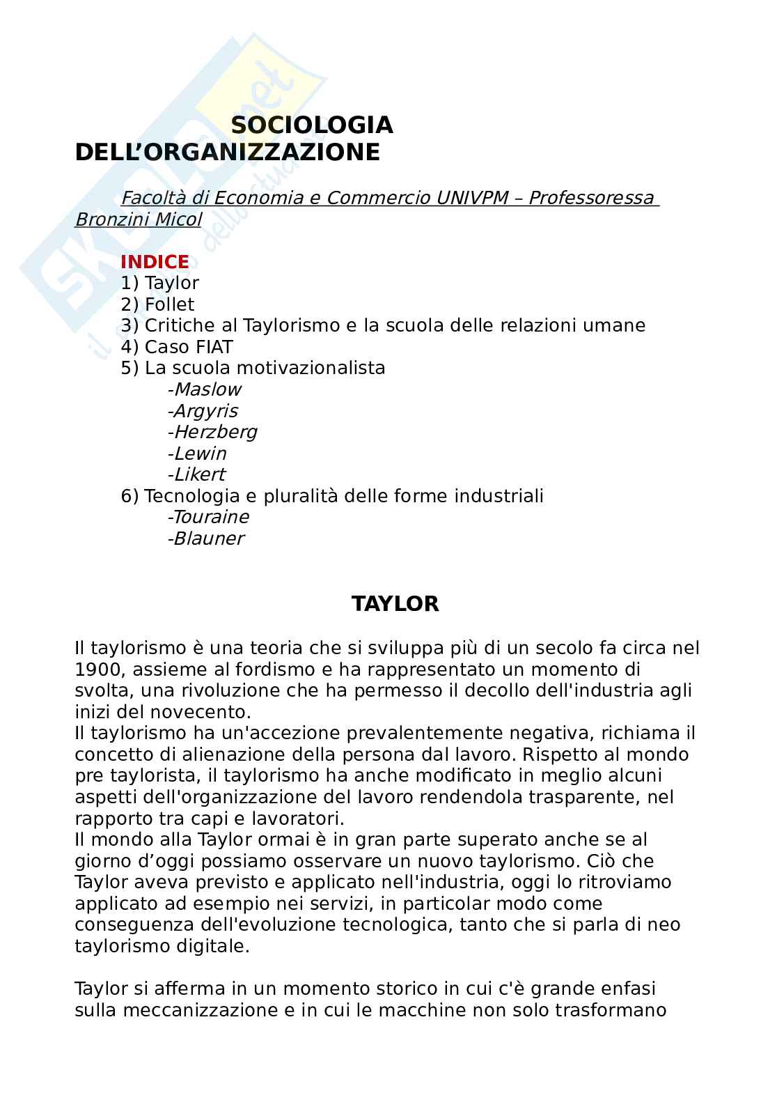 Appunti di Sociologia dell'organizzazione Pag. 1