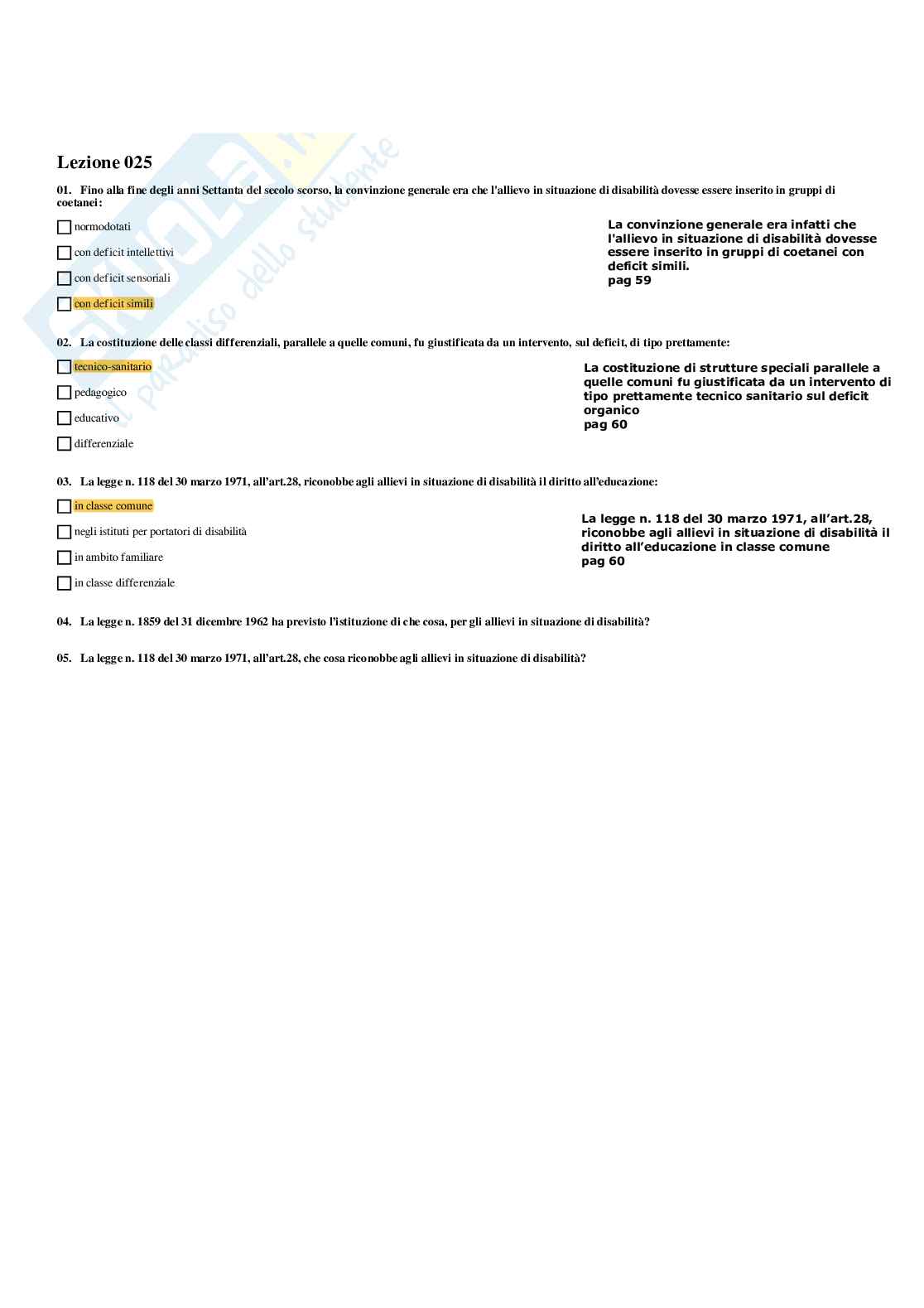 Paniere completo domande chiuse tutte confermate esame Didattica e pedagogia speciale  Pag. 26