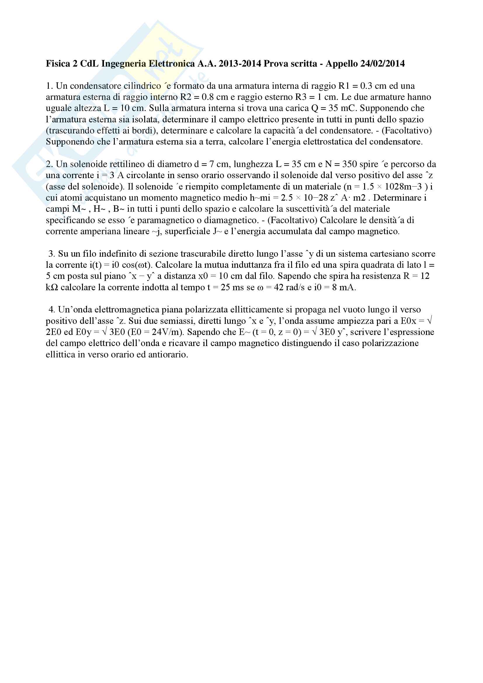 Compito svolto di Fisica 2 appello del 14/04/2014 Pag. 1