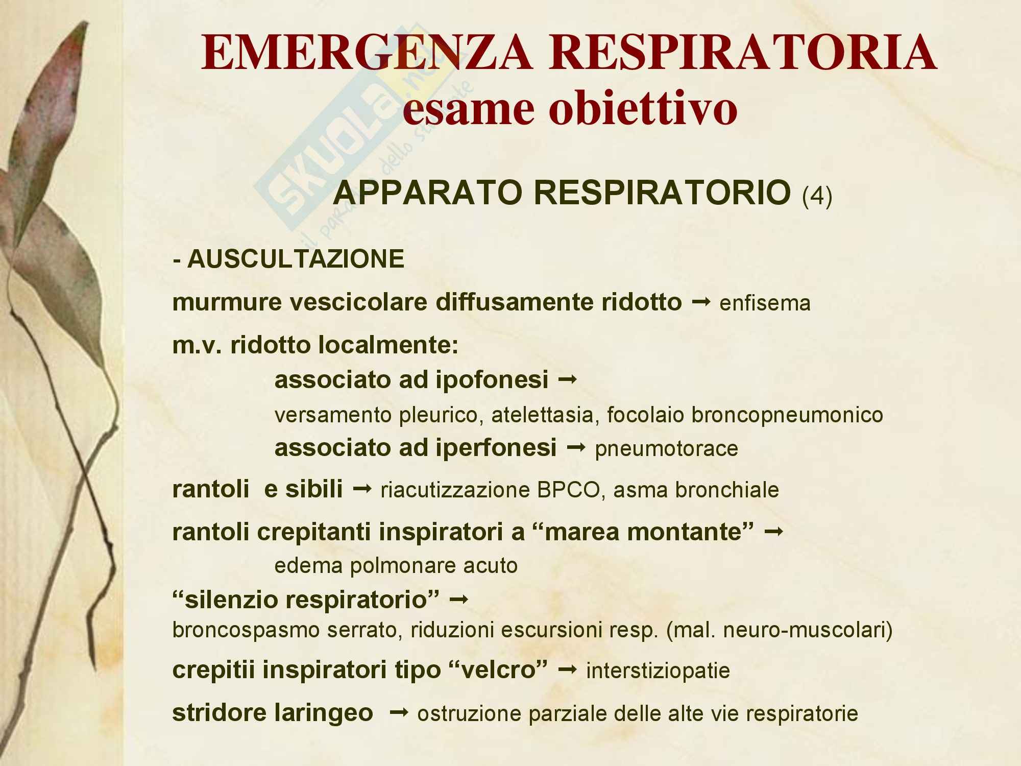 Malattie dell'apparato respiratorio - Emergenza Respiratoria Pag. 11