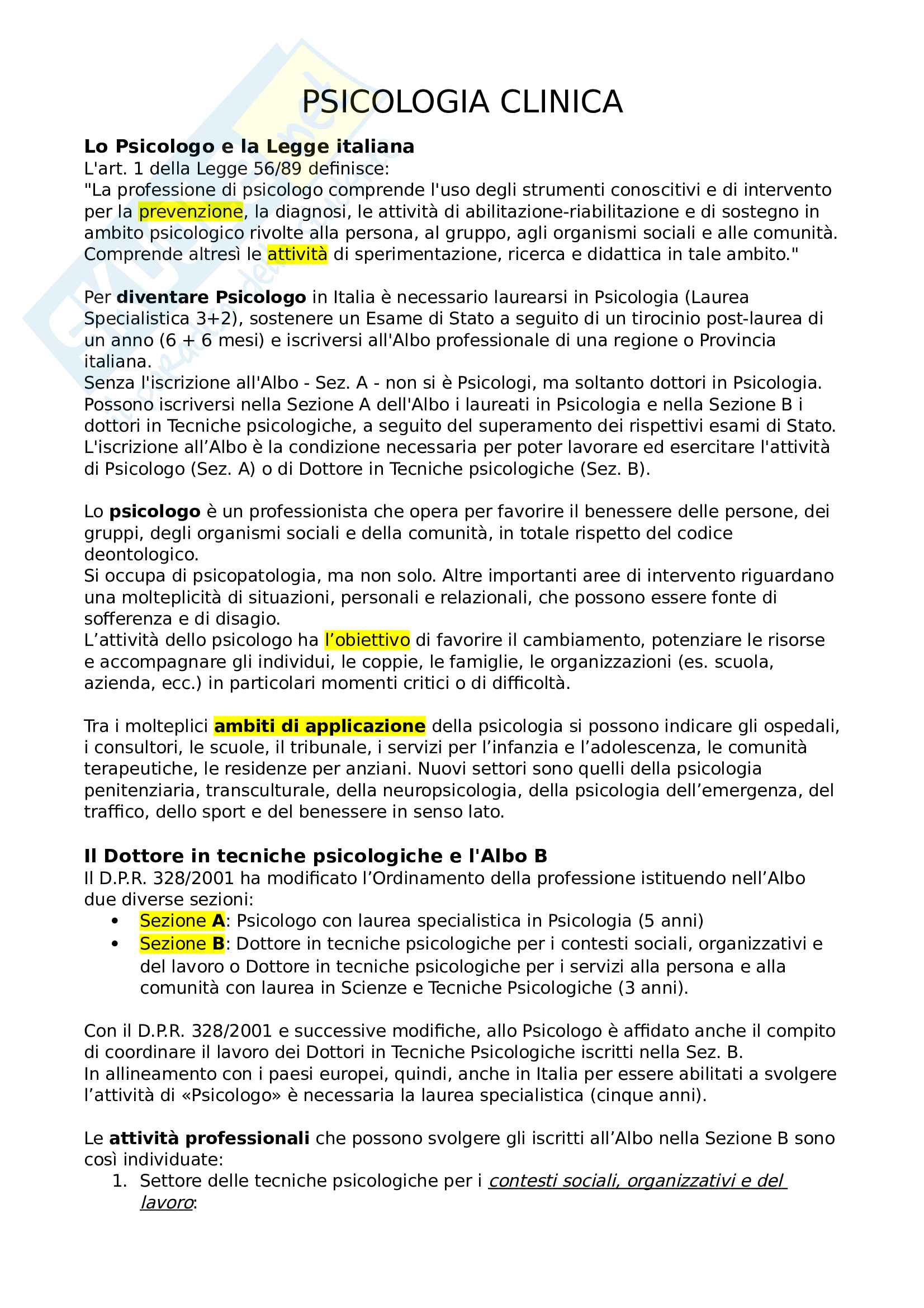 Psicologia clinica Pag. 1