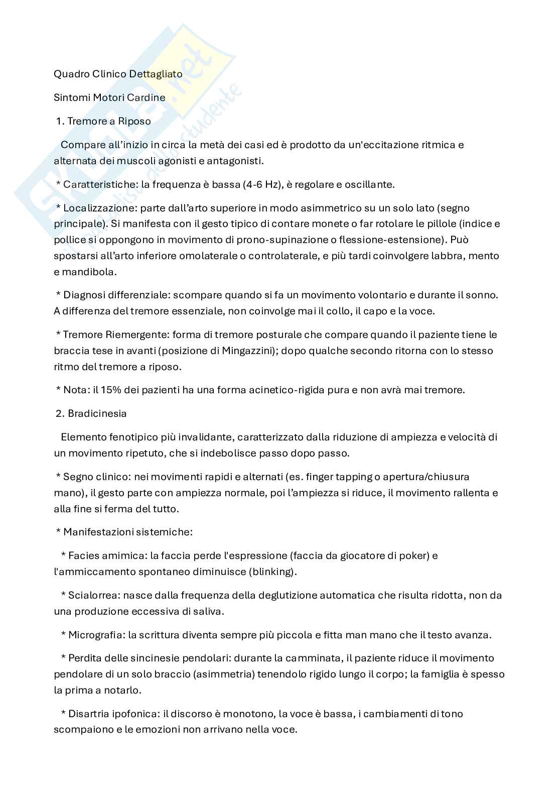 Quadro clinico, sottotipi motori e diagnostica strumentale della malattia di Parkinson Pag. 1