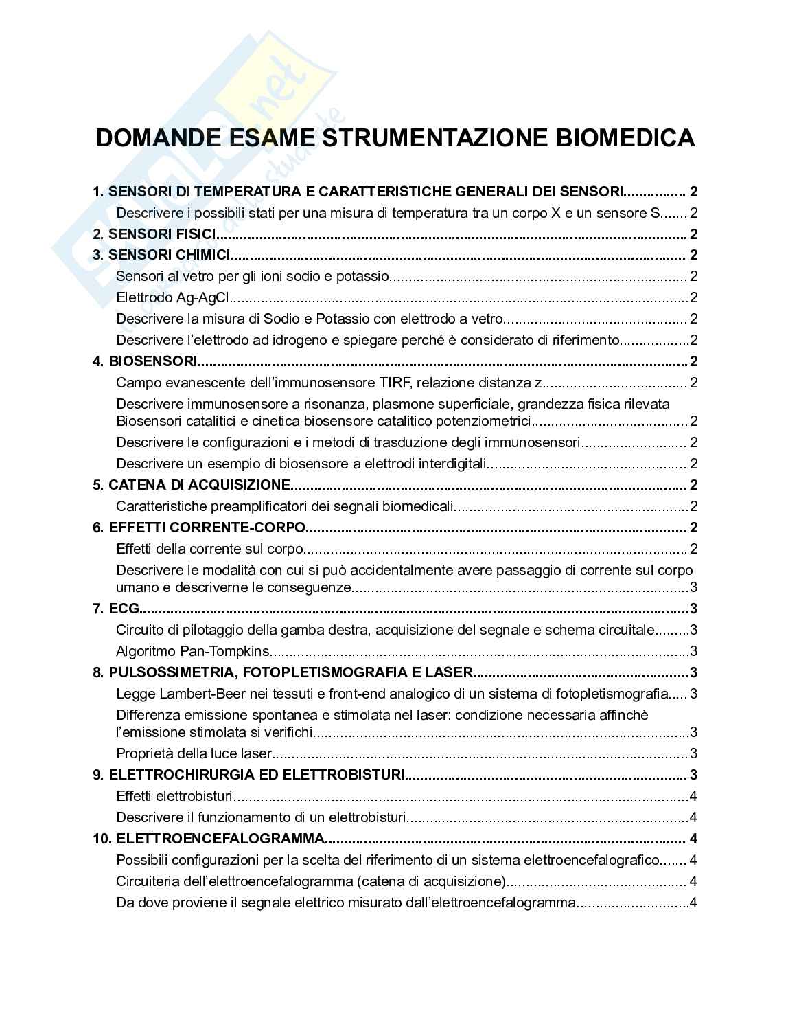 Domande Strumentazione per sistemi biomedicali Pag. 1