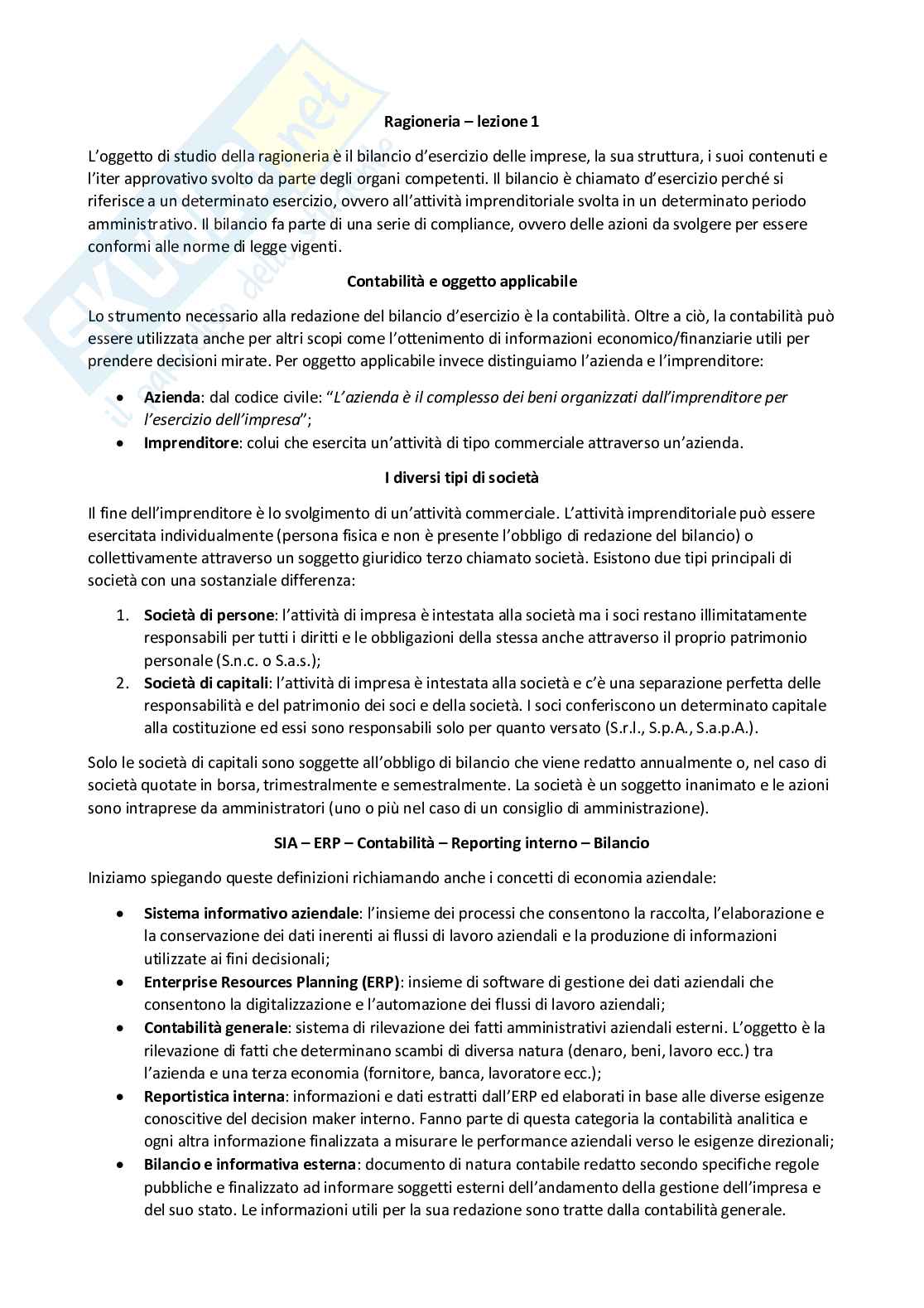 Ragioneria - Appunti completi Pag. 1