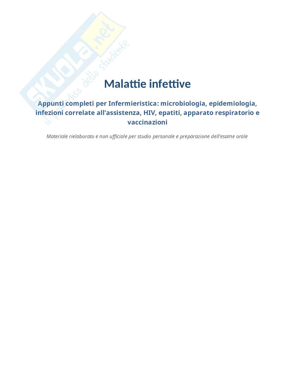 Malattie infettive - Appunti completi per Infermieristica con domande d’esame Pag. 1