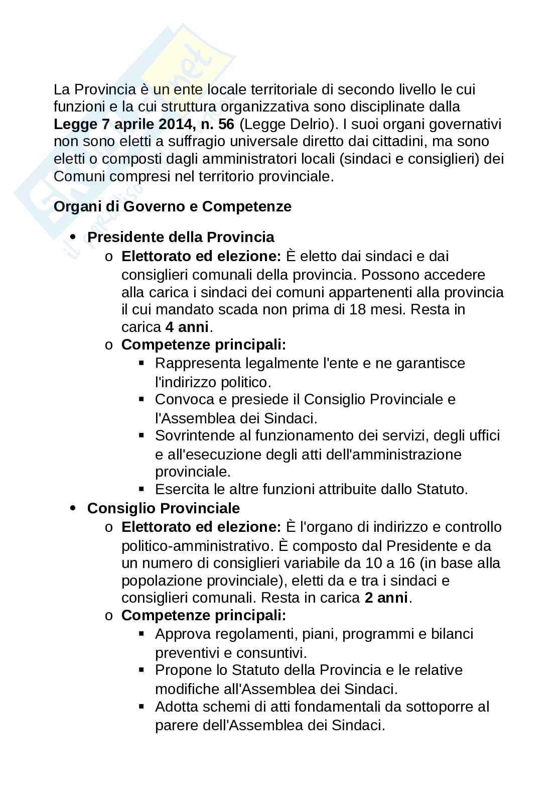 Schema su poteri e funzioni della Provincia Pag. 1