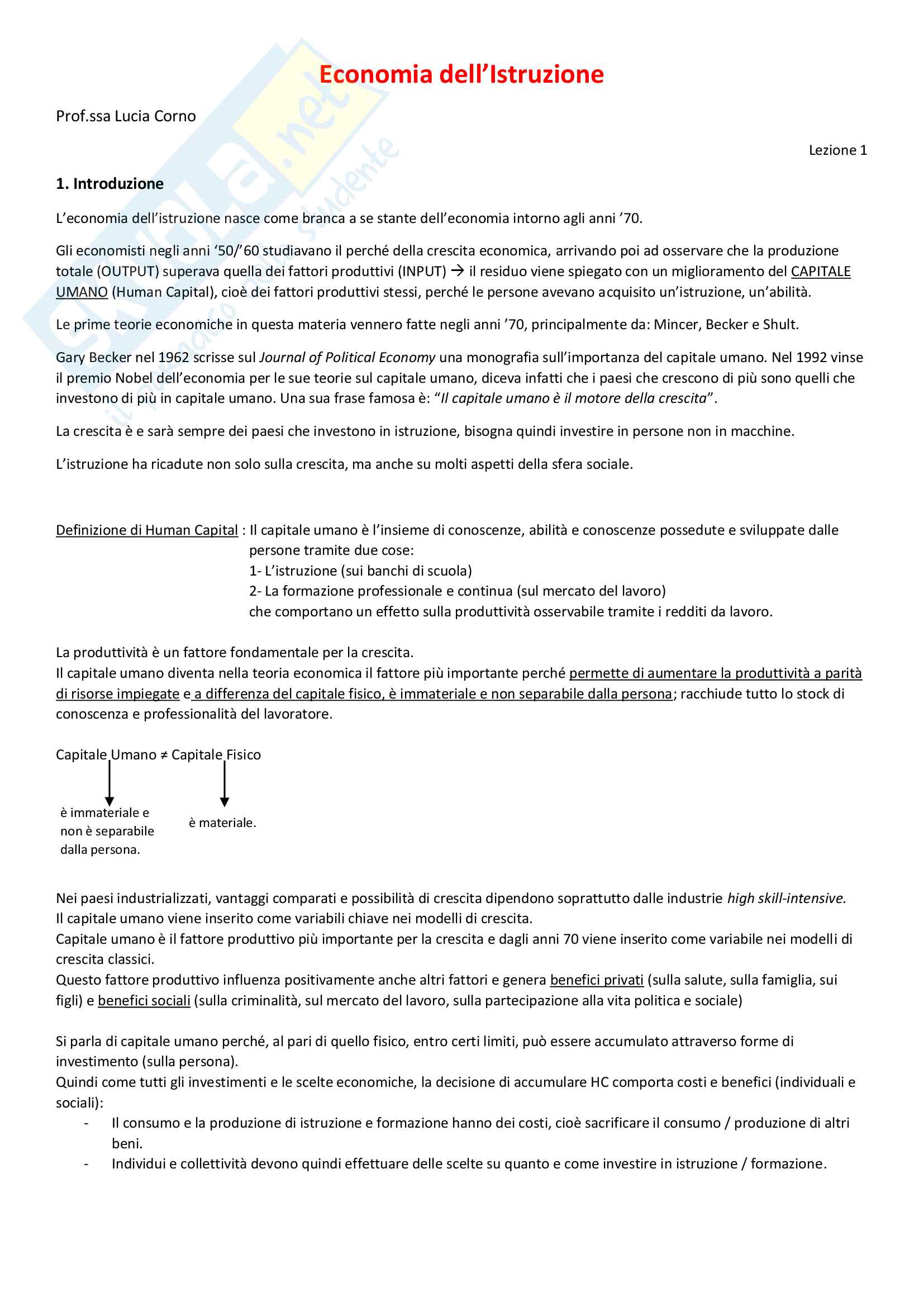 Economia dell'istruzione Pag. 1