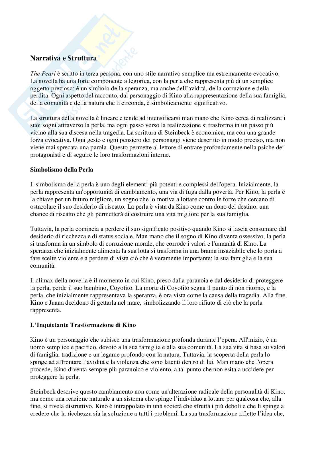 Riassunto esame Letteratura angloamericana, Prof. Celotti Fabio, libro consigliato La perla, Steinbeck Pag. 2