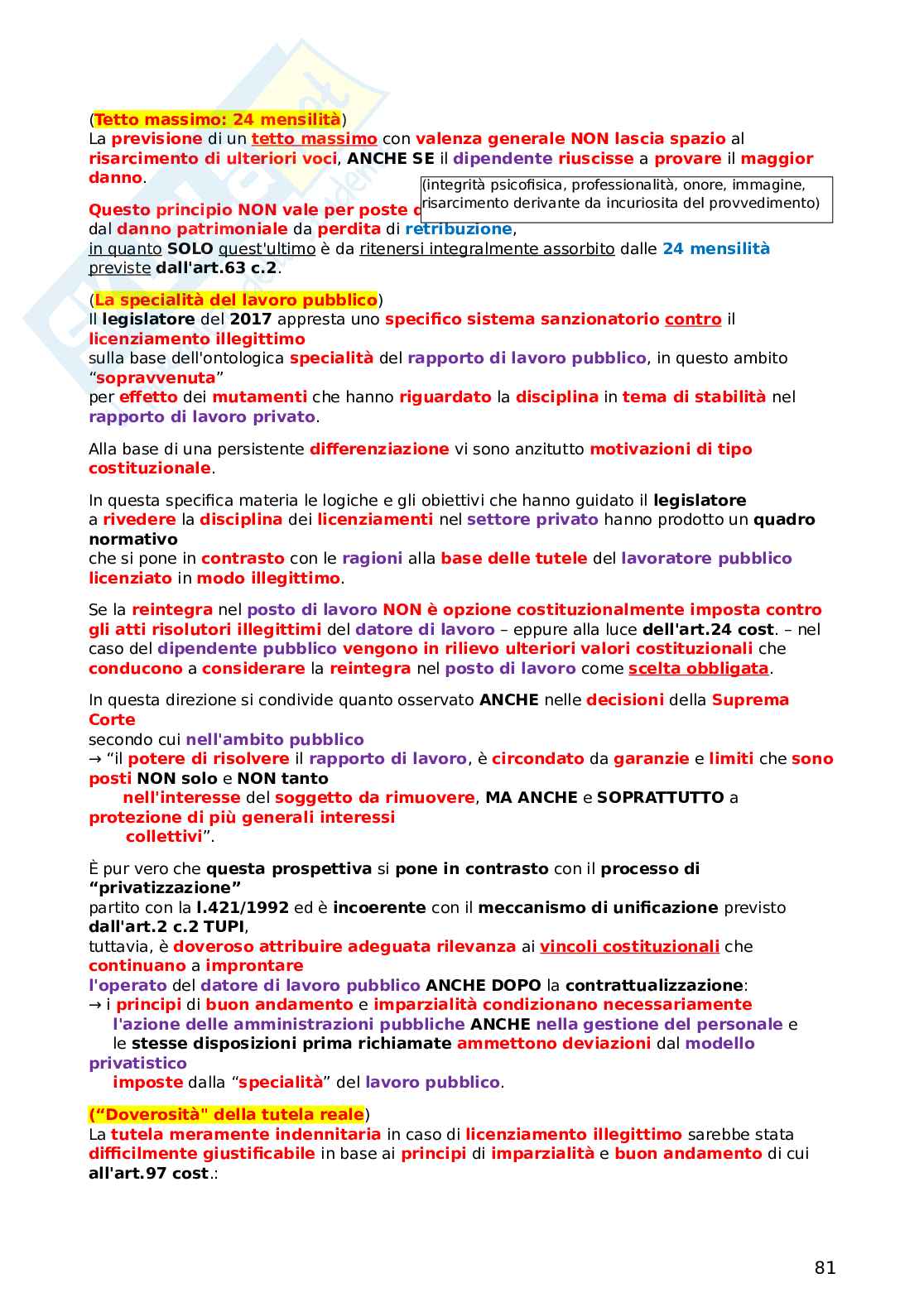 Diritto del lavoro 2 - i licenziamenti individuali nel pubblico e nel privato Pag. 81