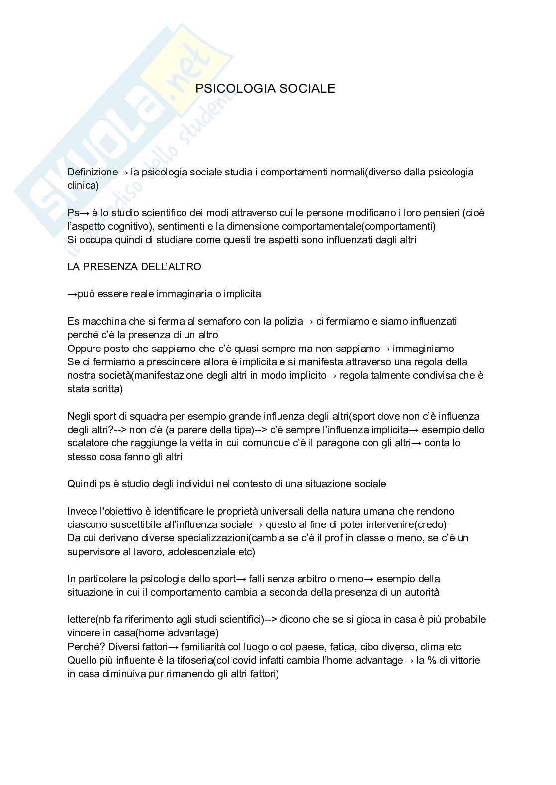 Appunti Psicologia sociale speciale Pag. 1
