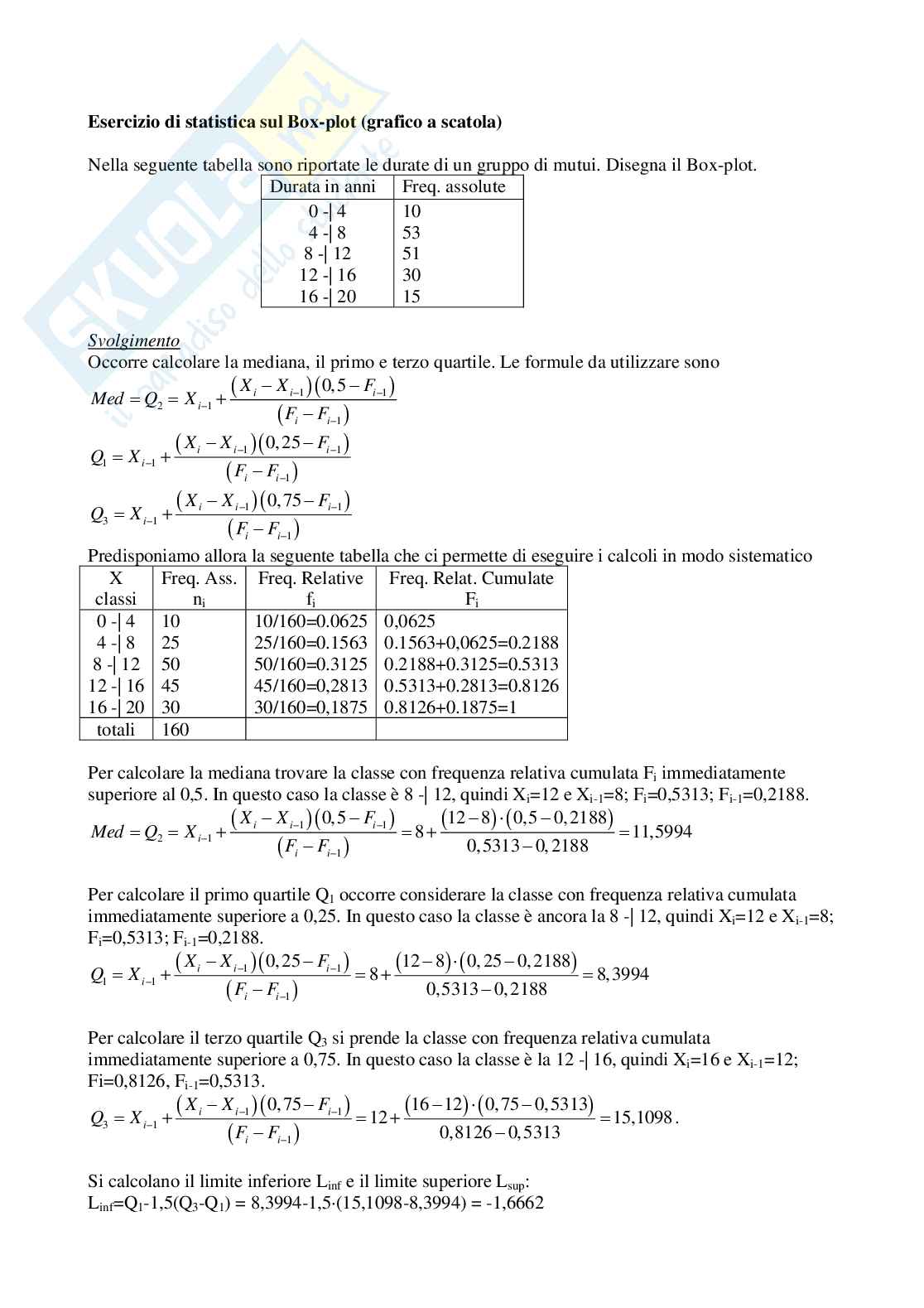 Esercizio di statistica sul Box-plot (grafico a scatola) Pag. 1