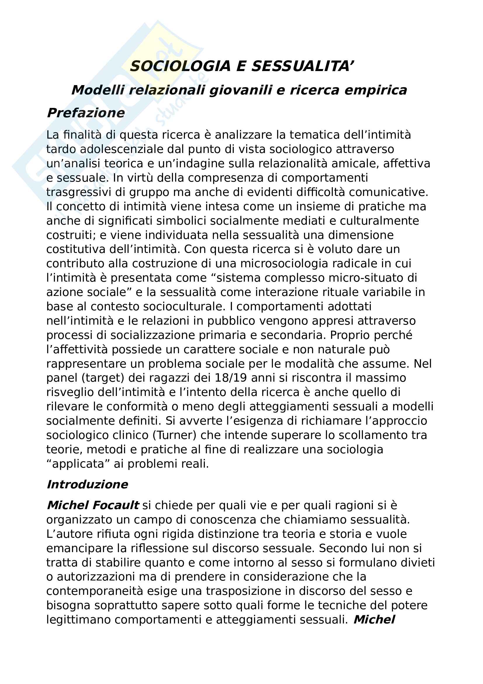 Riassunto esame sociologia della devianza, prof. Toschi, libro consigliato Devianza e sessualità, Toschi Pag. 1