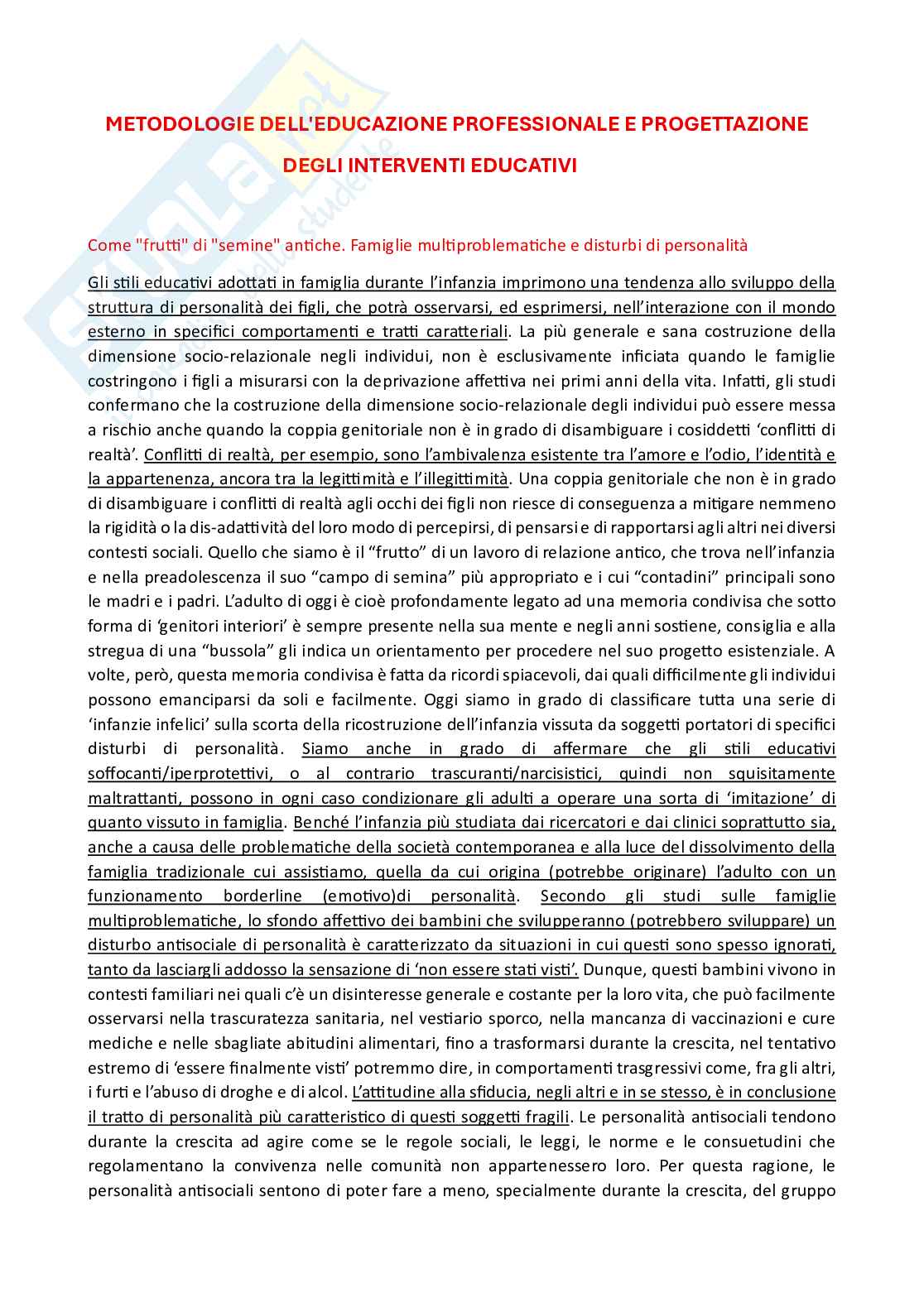 Metodologie dell'educazione professionale e progettazione degli interventi educativi Pag. 1