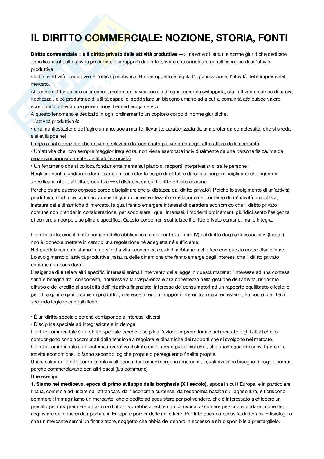 Riassunto esame Diritto commerciale, Prof. Carlotta Rinaldo, libro consigliato Diritto commerciale , Marco Cian Pag. 1