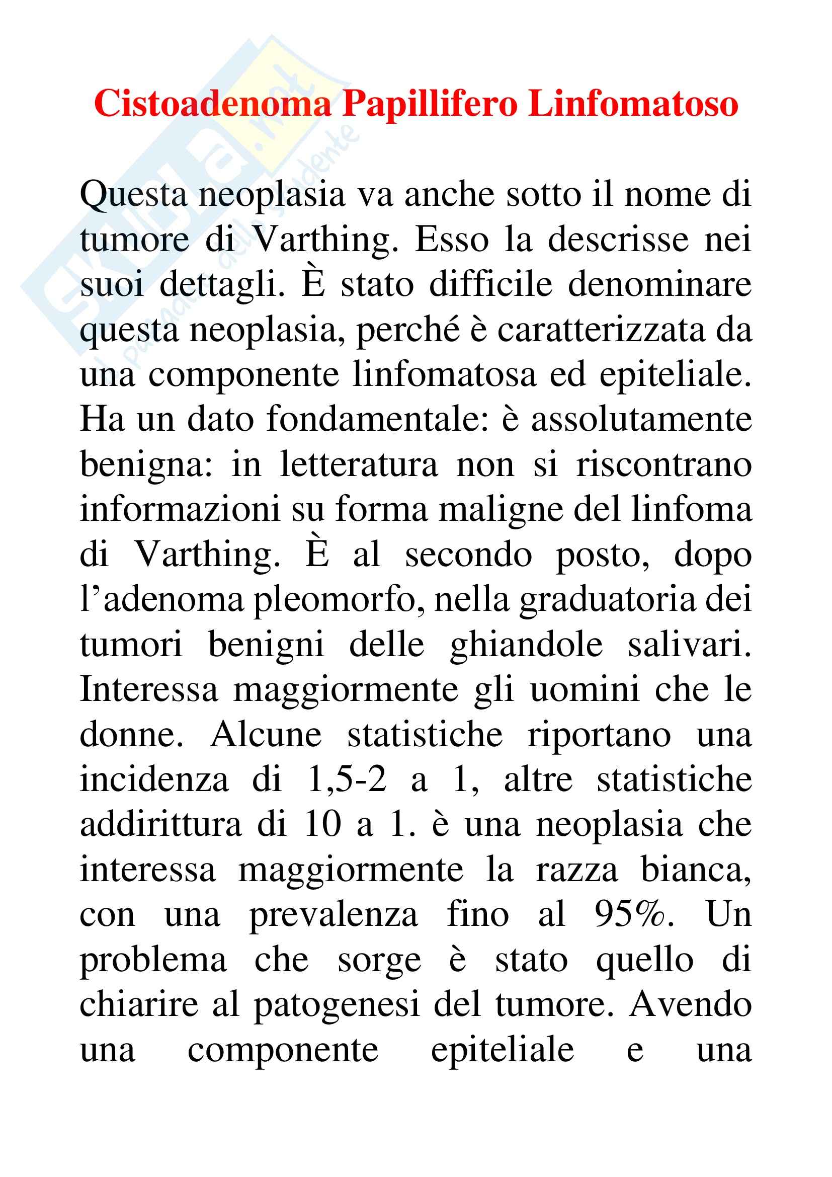 Anatomia patologica - cistoadenoma papillifero linfomatoso Pag. 1