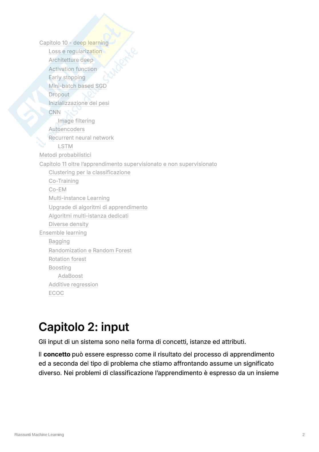 Input, output e rappresentazione della conoscenza nei sistemi di Machine Learning Pag. 1