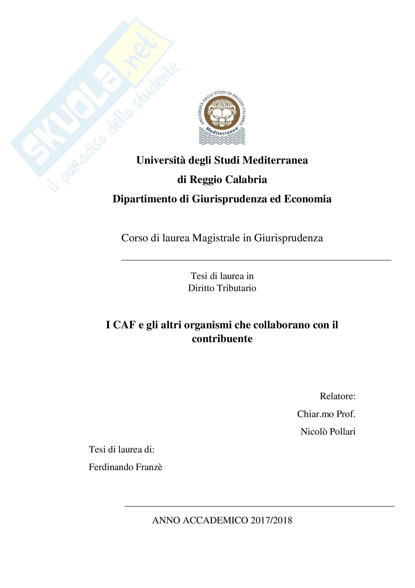 Tesi laurea "I CAF e gli altri organismi che collaborano con il contribuente" Pag. 1
