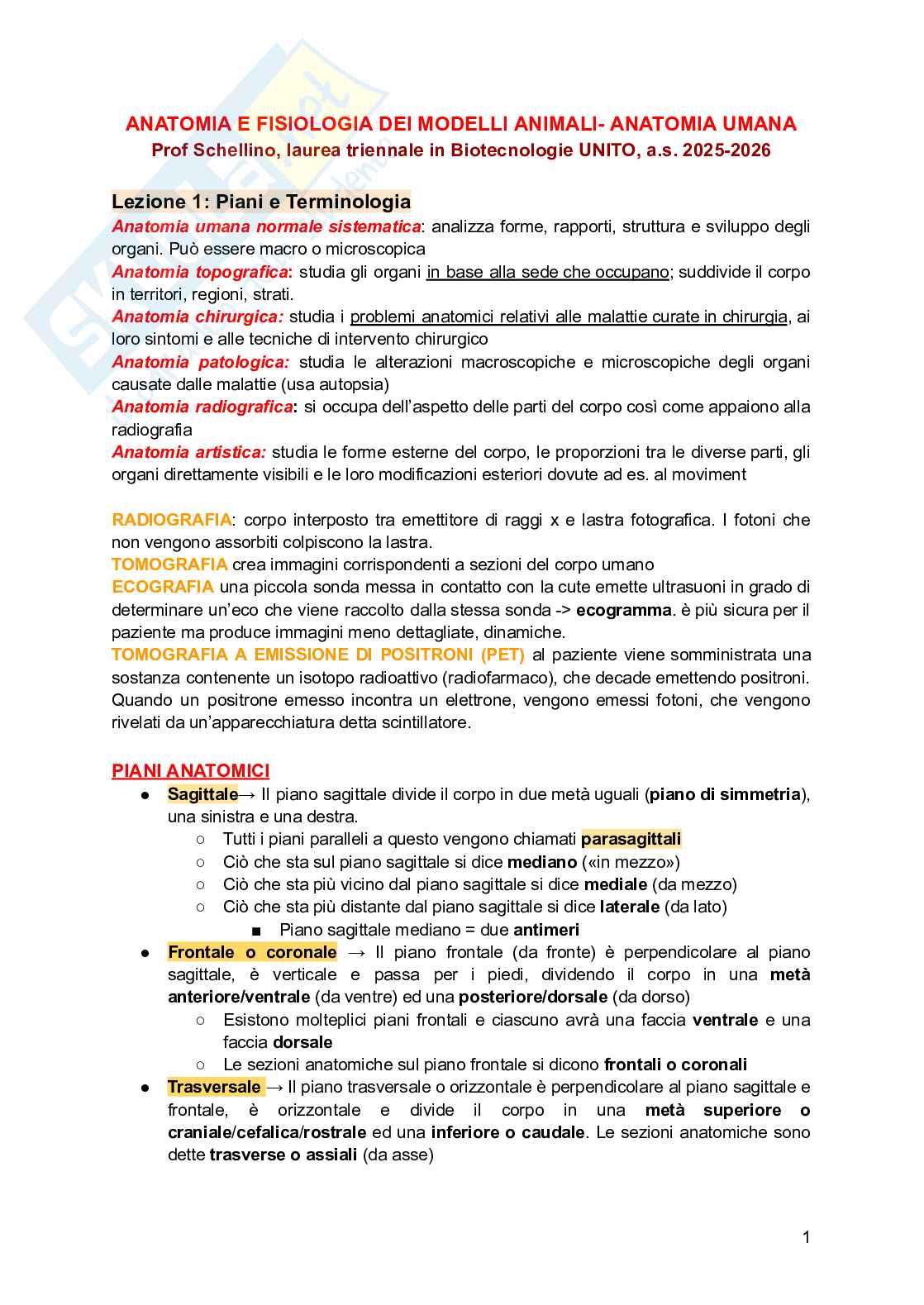 Anatomia e fisiologia dei modelli animali Pag. 1