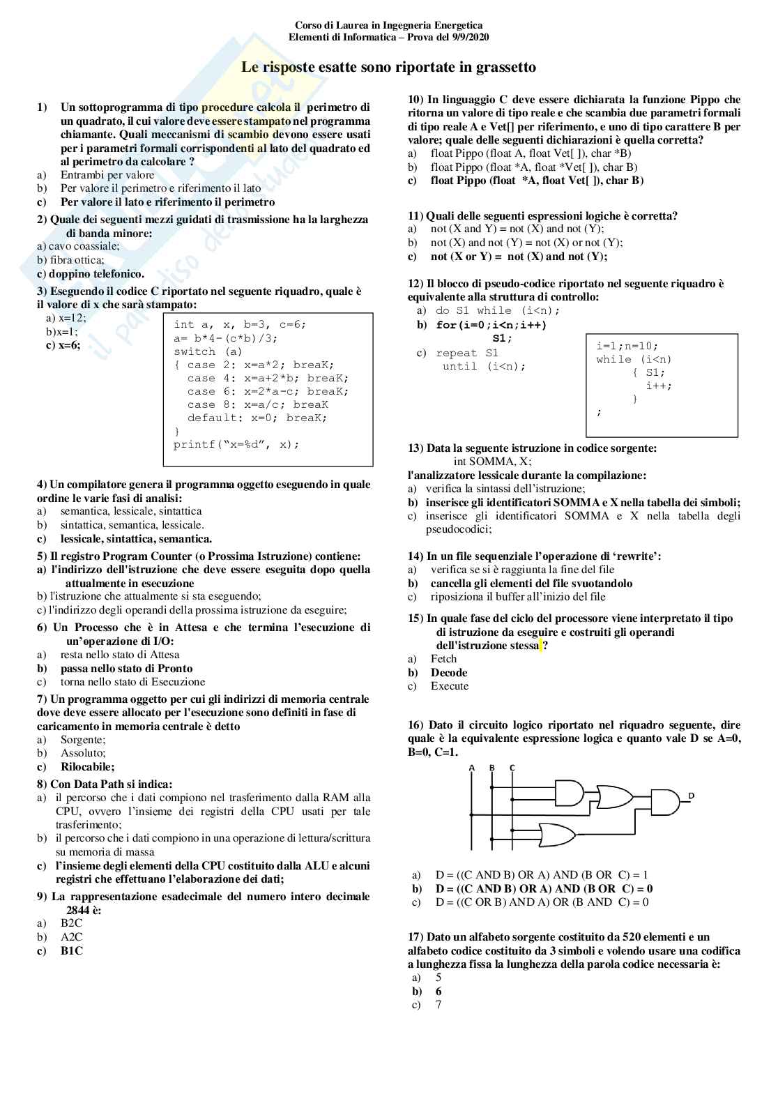 Risposte esame Elementi di informatica Pag. 1