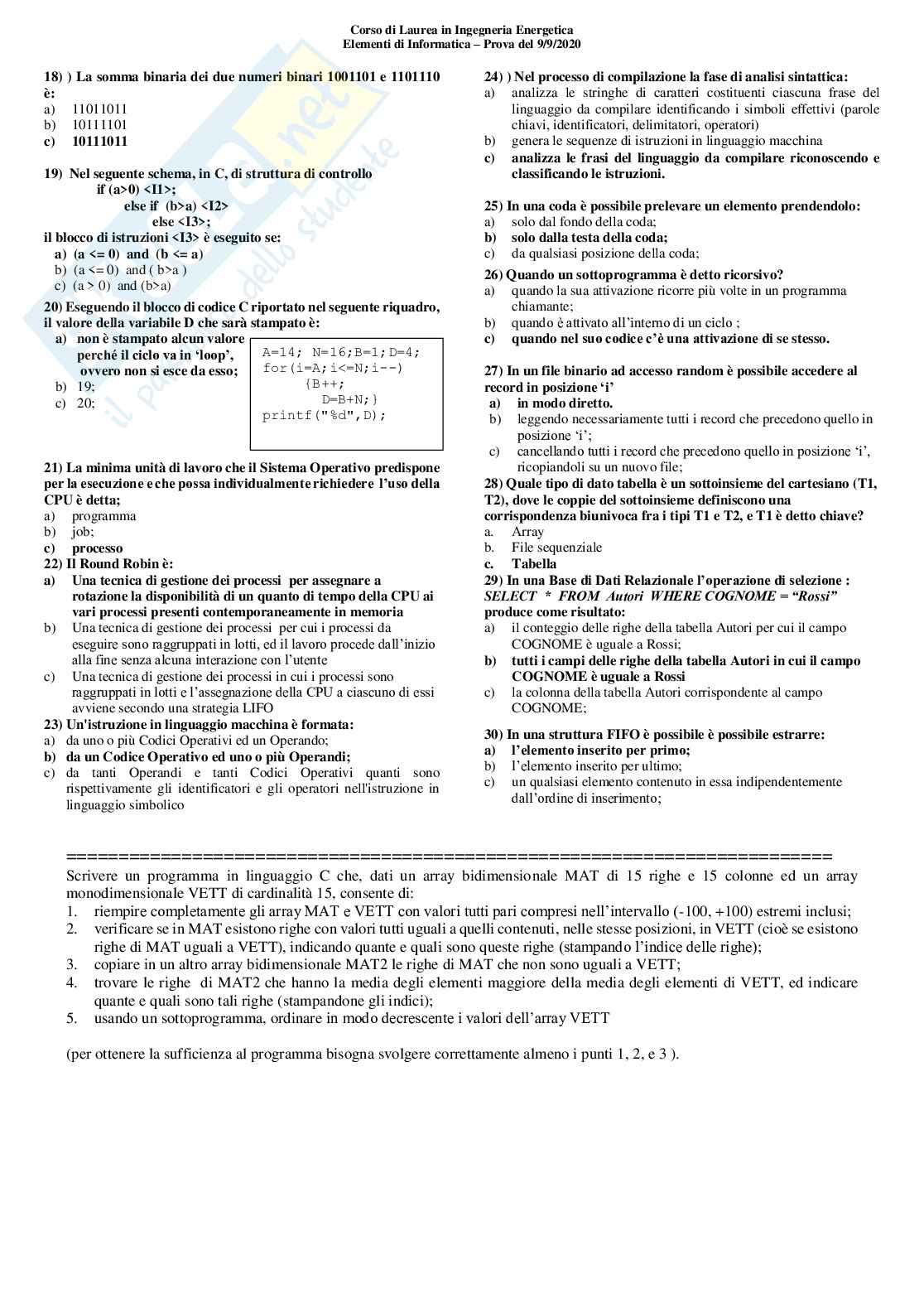 Risposte esame Elementi di informatica Pag. 2